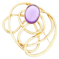 Oversized Modernist Abstract Brooch With Purple Glass Cabochon, 1980s