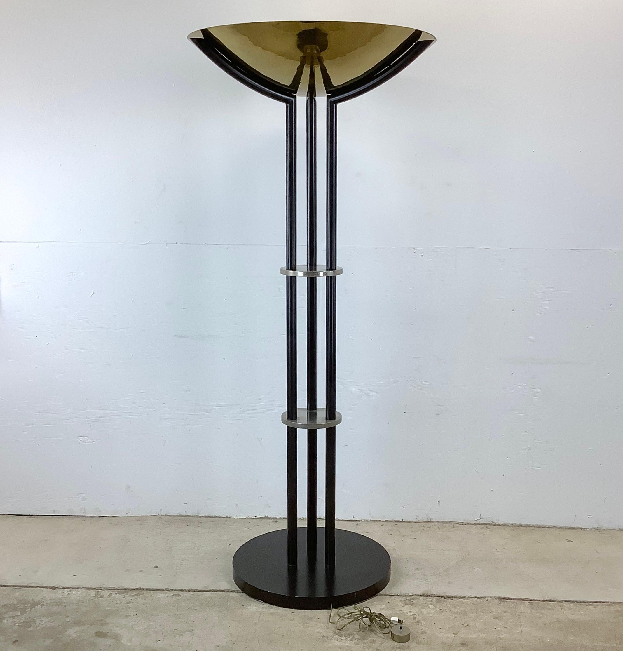 This impressive Oversized Modernist Brass Torchiere Lamp is the perfect statement piece for any interior in need of more than just an extra floor lamp. This exquisite piece of lighting is a true testament to mid-century craftsmanship and reminiscent