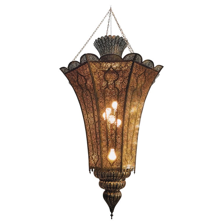 Oversized Alhambra Moroccan Moorish, Alhambra Collection Round Large Wrought Iron Chandeliers