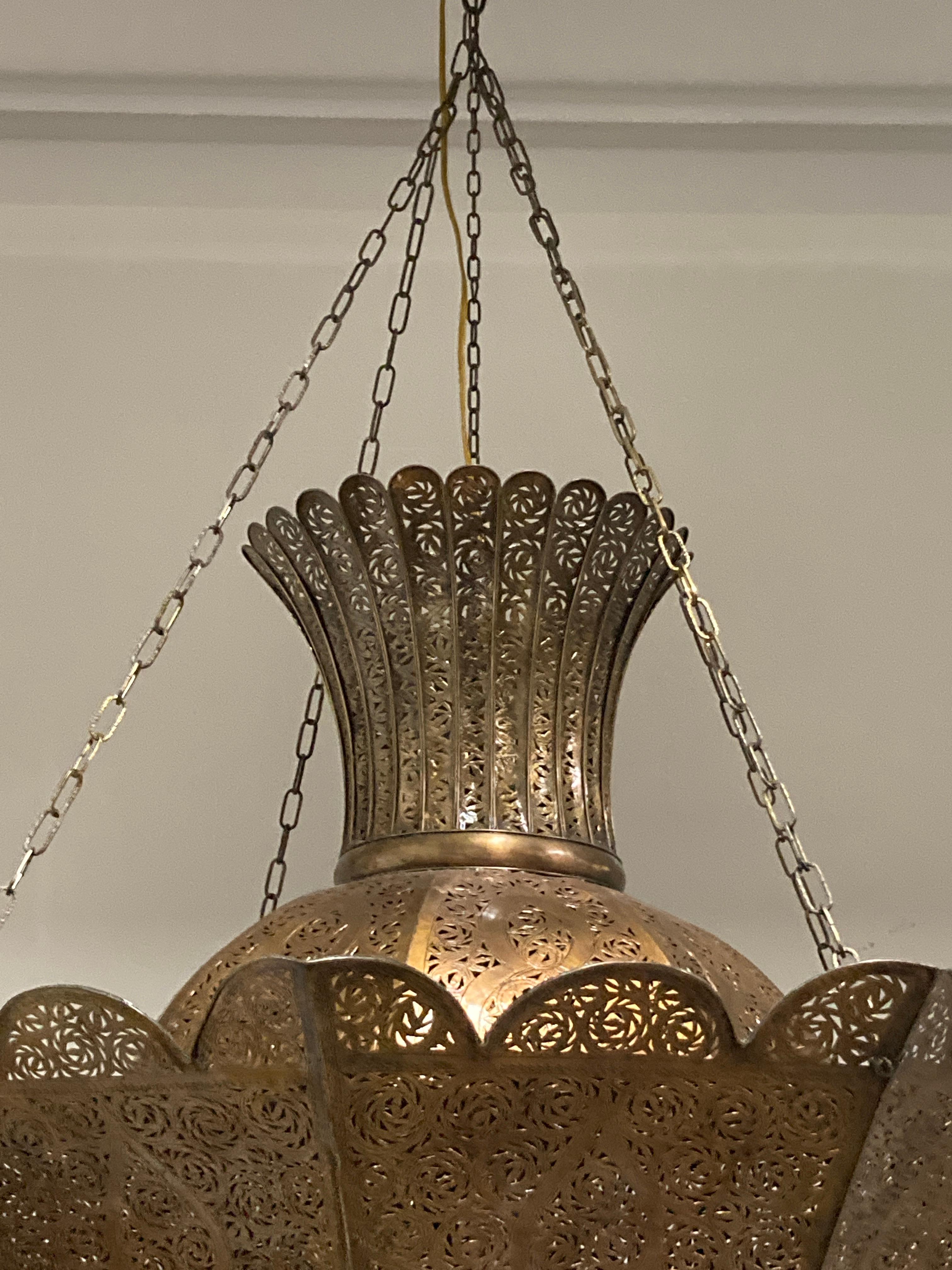 Moroccan Moorish Brass Riad Chandelier Oversized For Sale 13