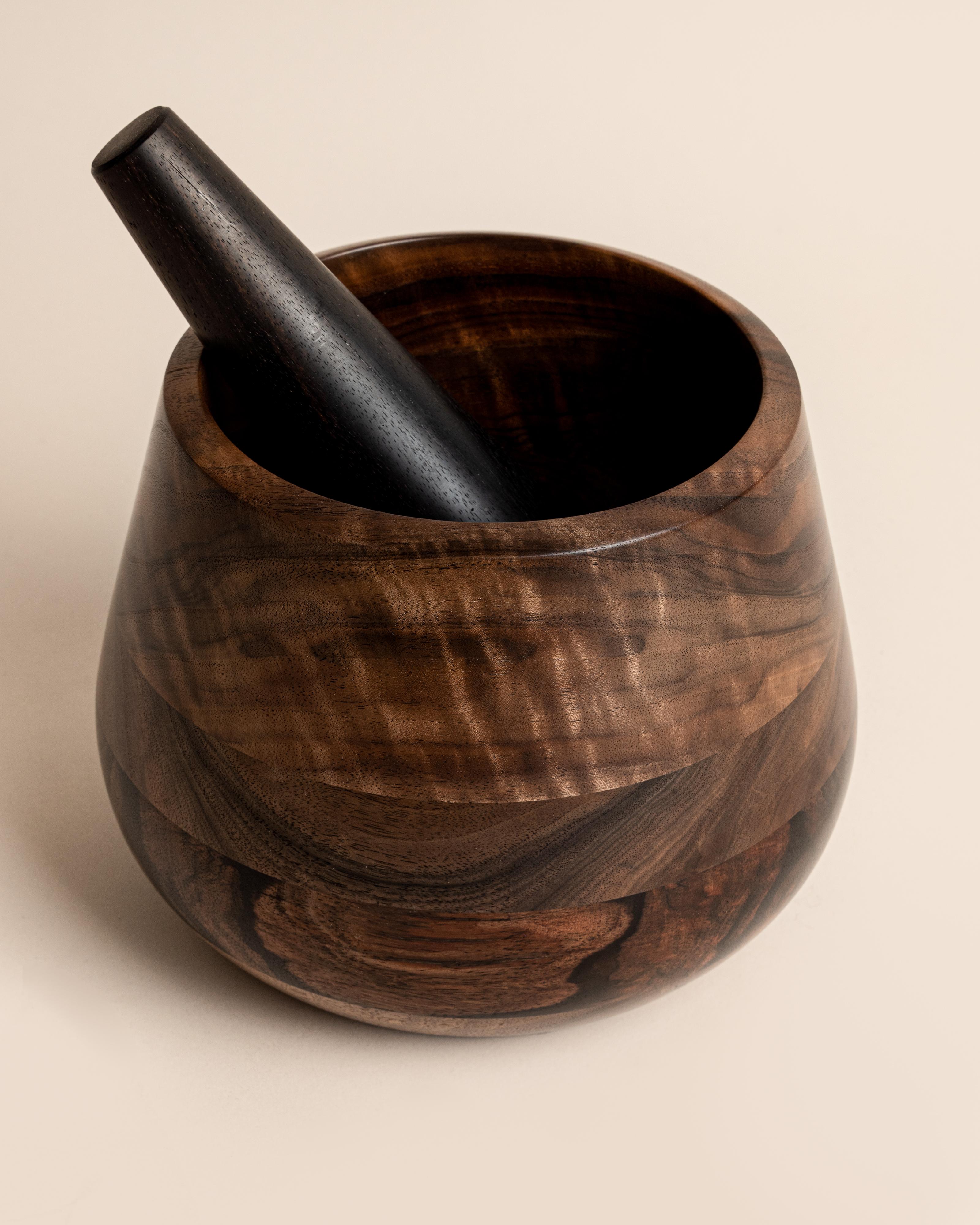 Canadian Oversized Mortar & Pestle in Claro Walnut and Ebony For Sale