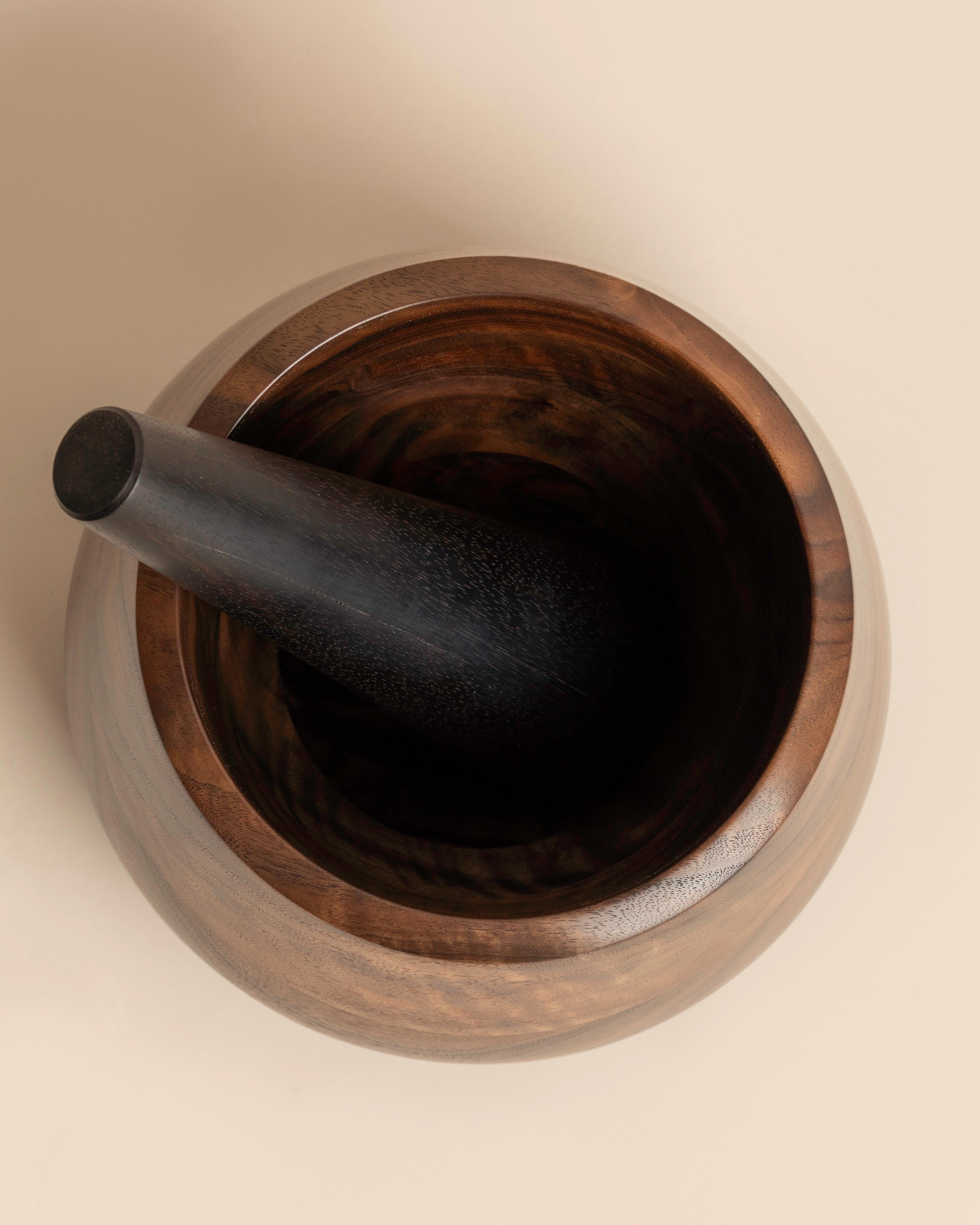 Oversized Mortar & Pestle in Claro Walnut and Ebony In New Condition For Sale In Calgary, CA