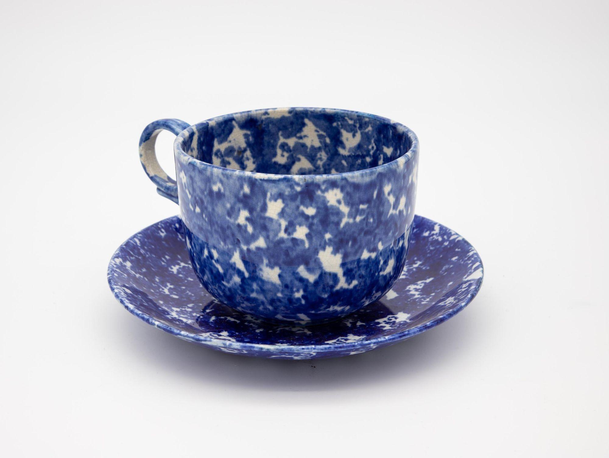 Oversized Mug & Saucer blue & white Splatterware. American mid 20th century. Measures: 7