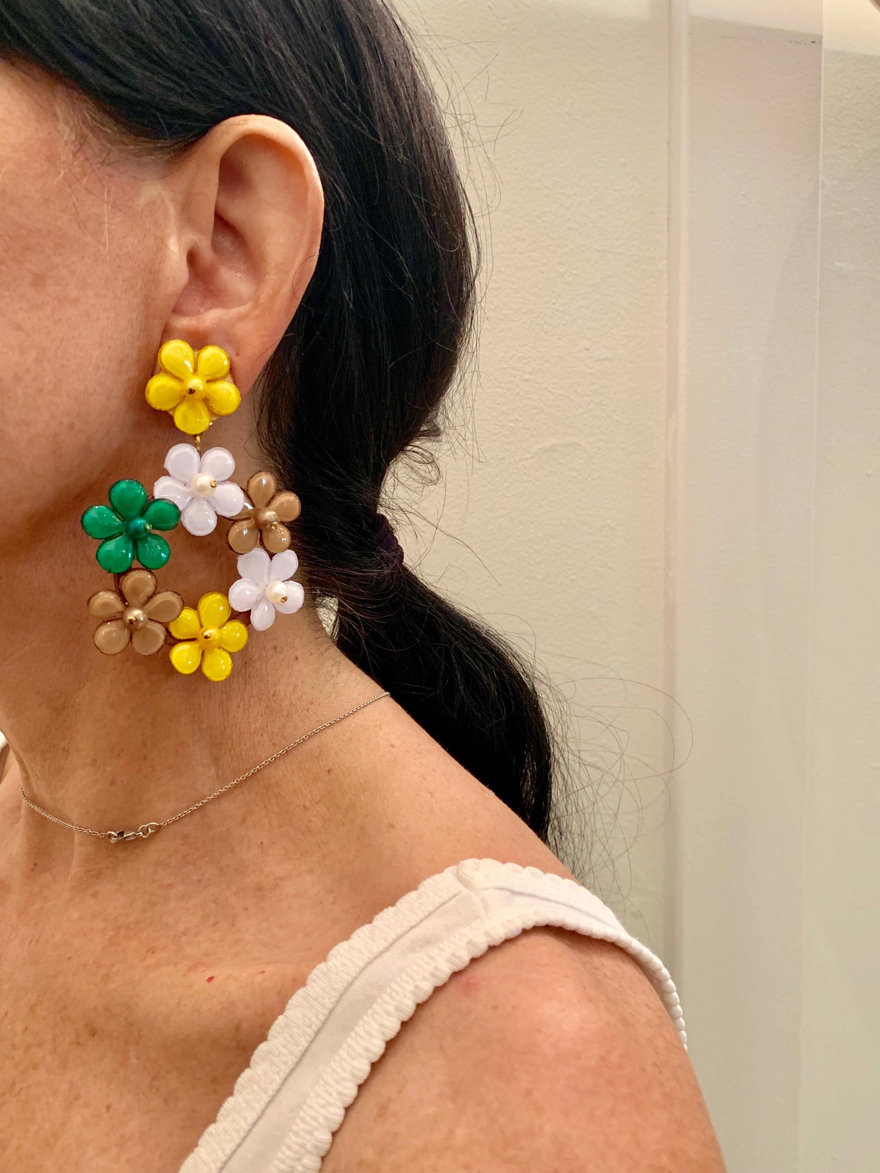 Oversized Multicolor Flower Statement Earrings  In New Condition In Palm Springs, CA