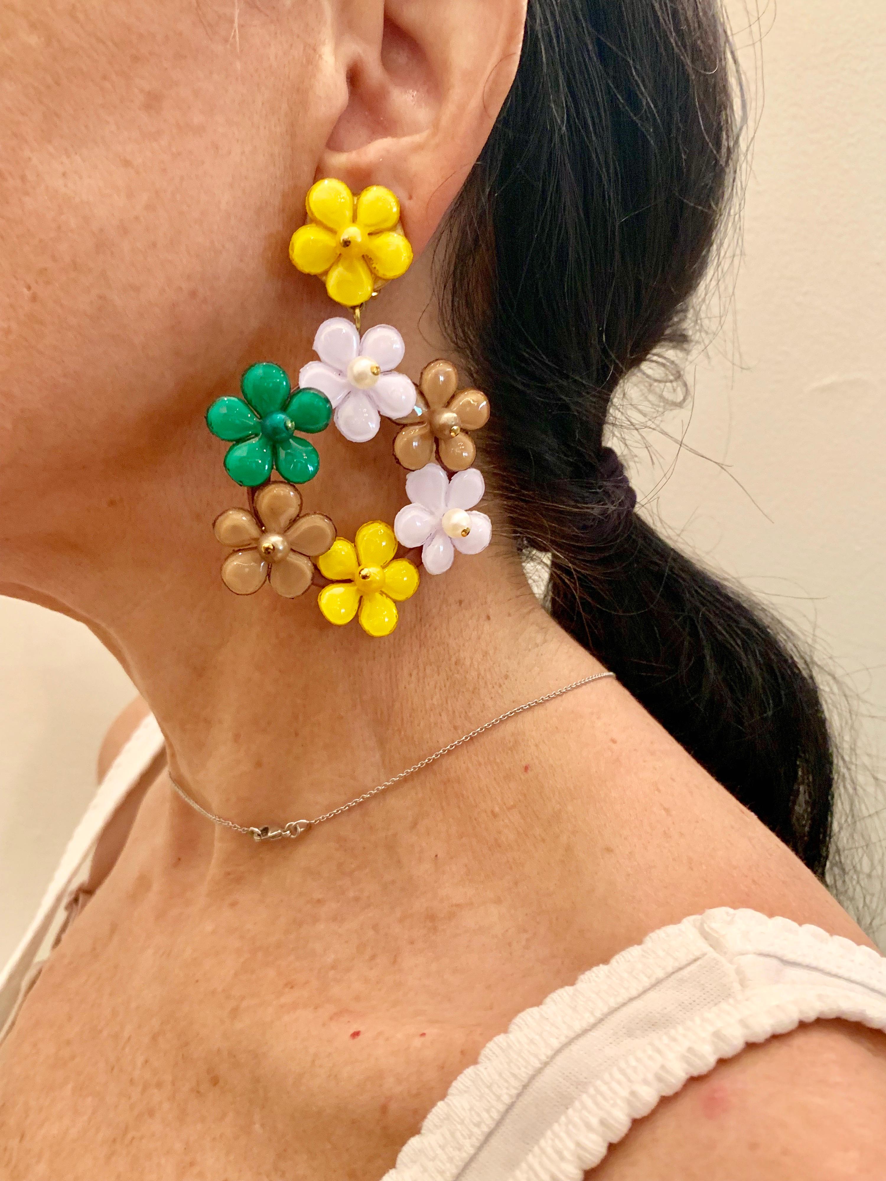 Women's Oversized Multicolor Flower Statement Earrings 