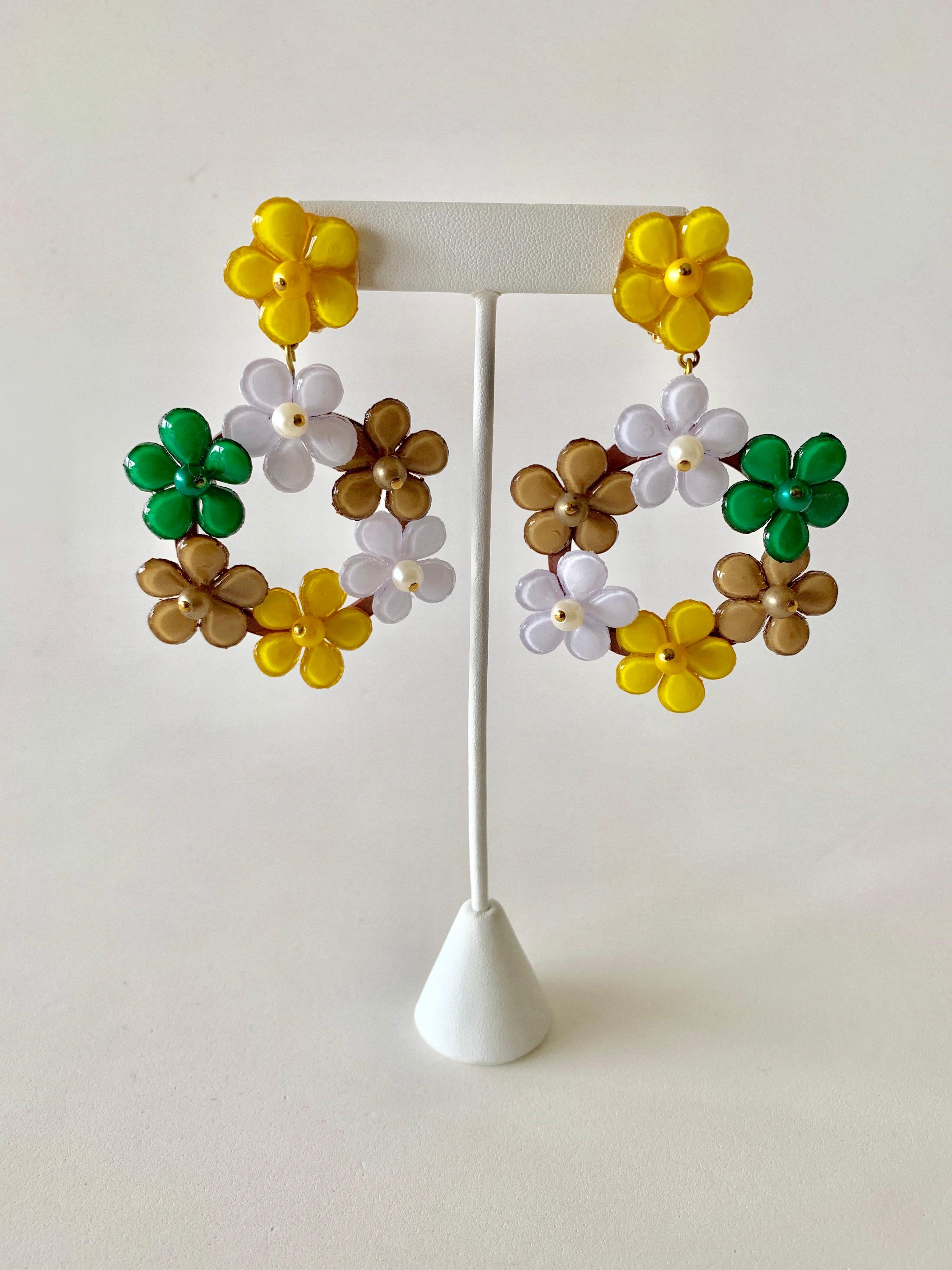 Oversized Multicolor Flower Statement Earrings  2