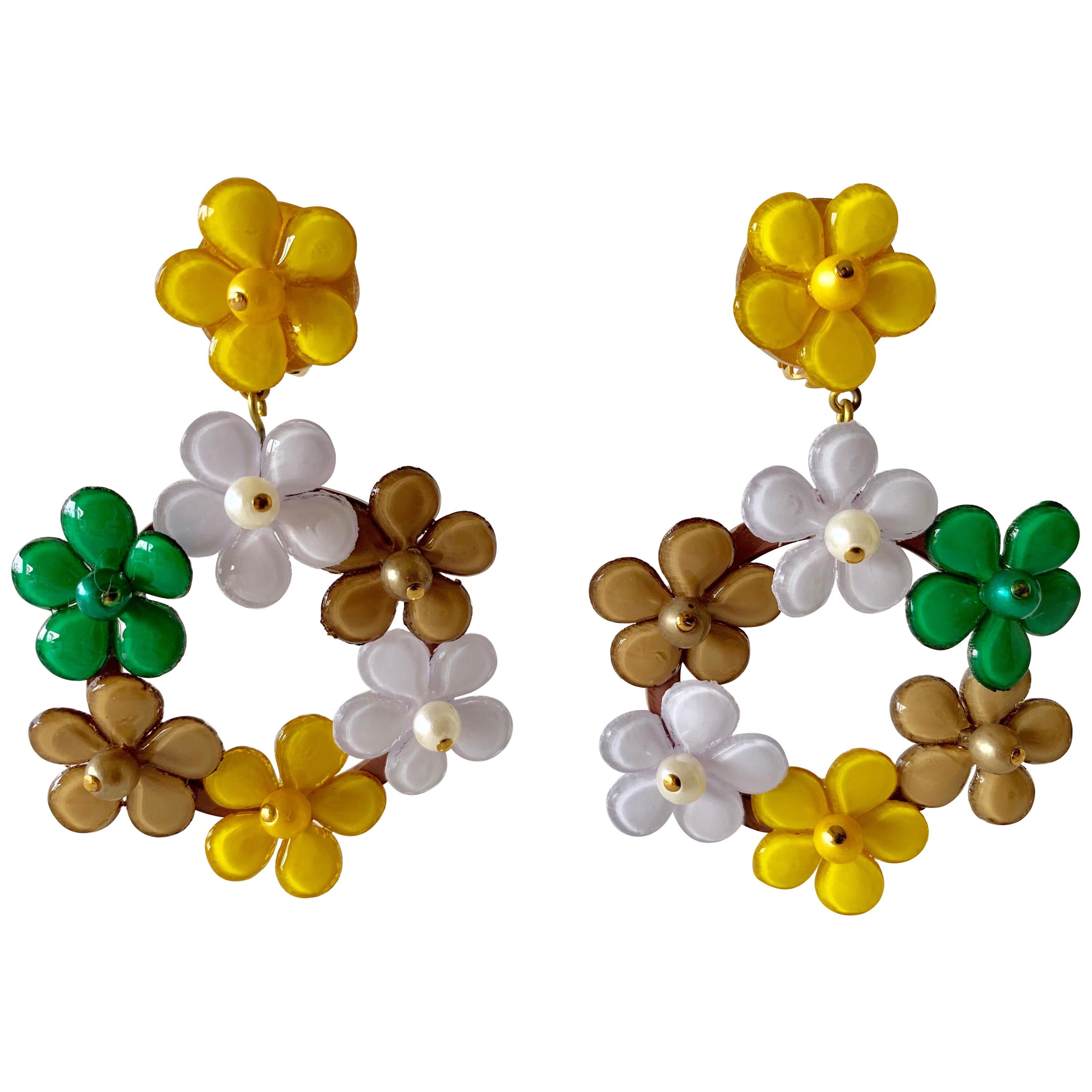 Oversized Multicolor Flower Statement Earrings 