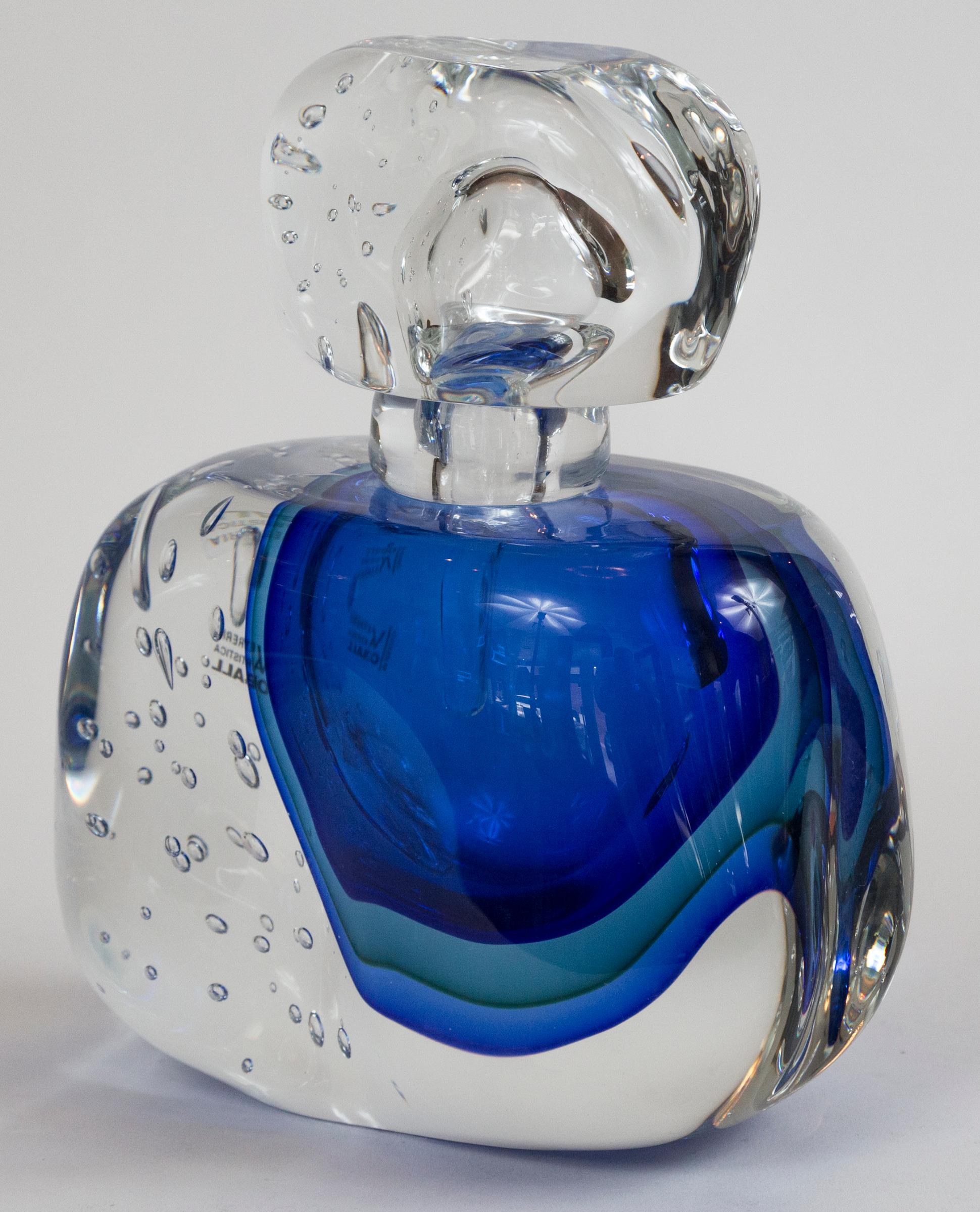 Modern Oversized Murano Blown Azur Blue Bottle, Contemporary