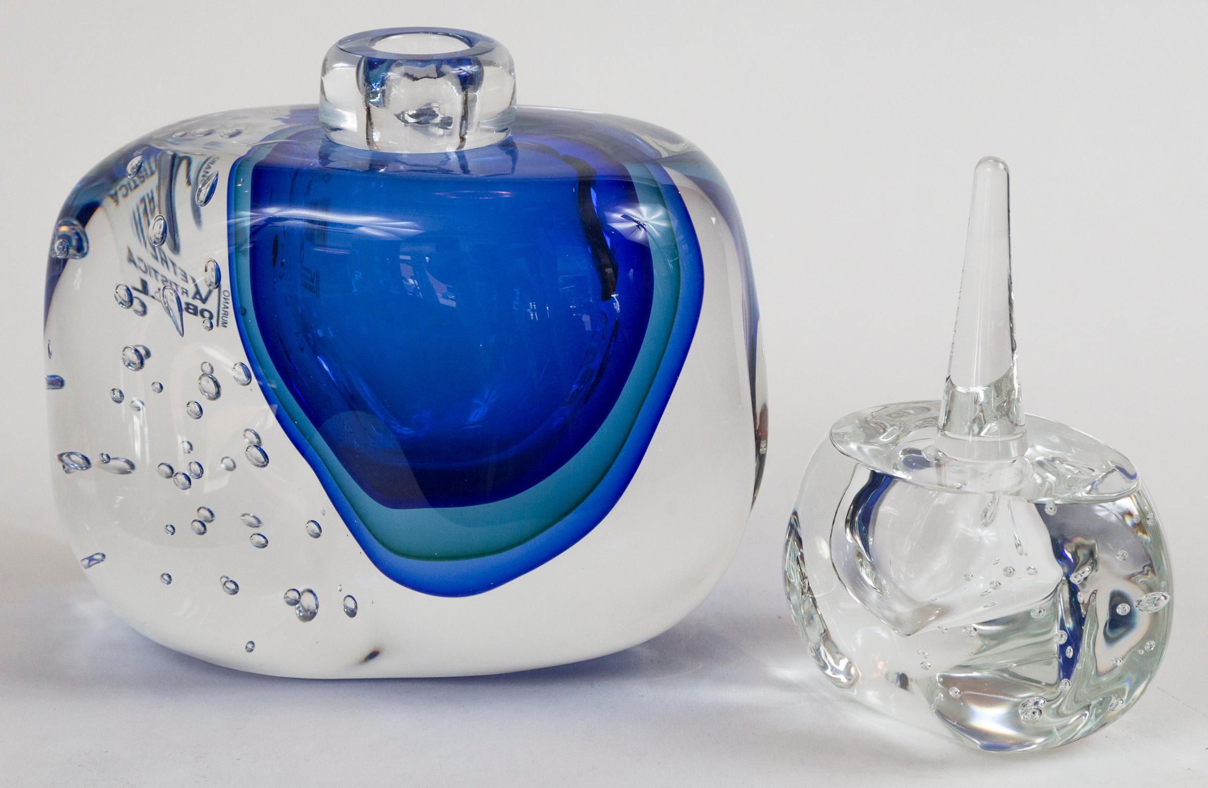 Italian Oversized Murano Blown Azur Blue Bottle, Contemporary