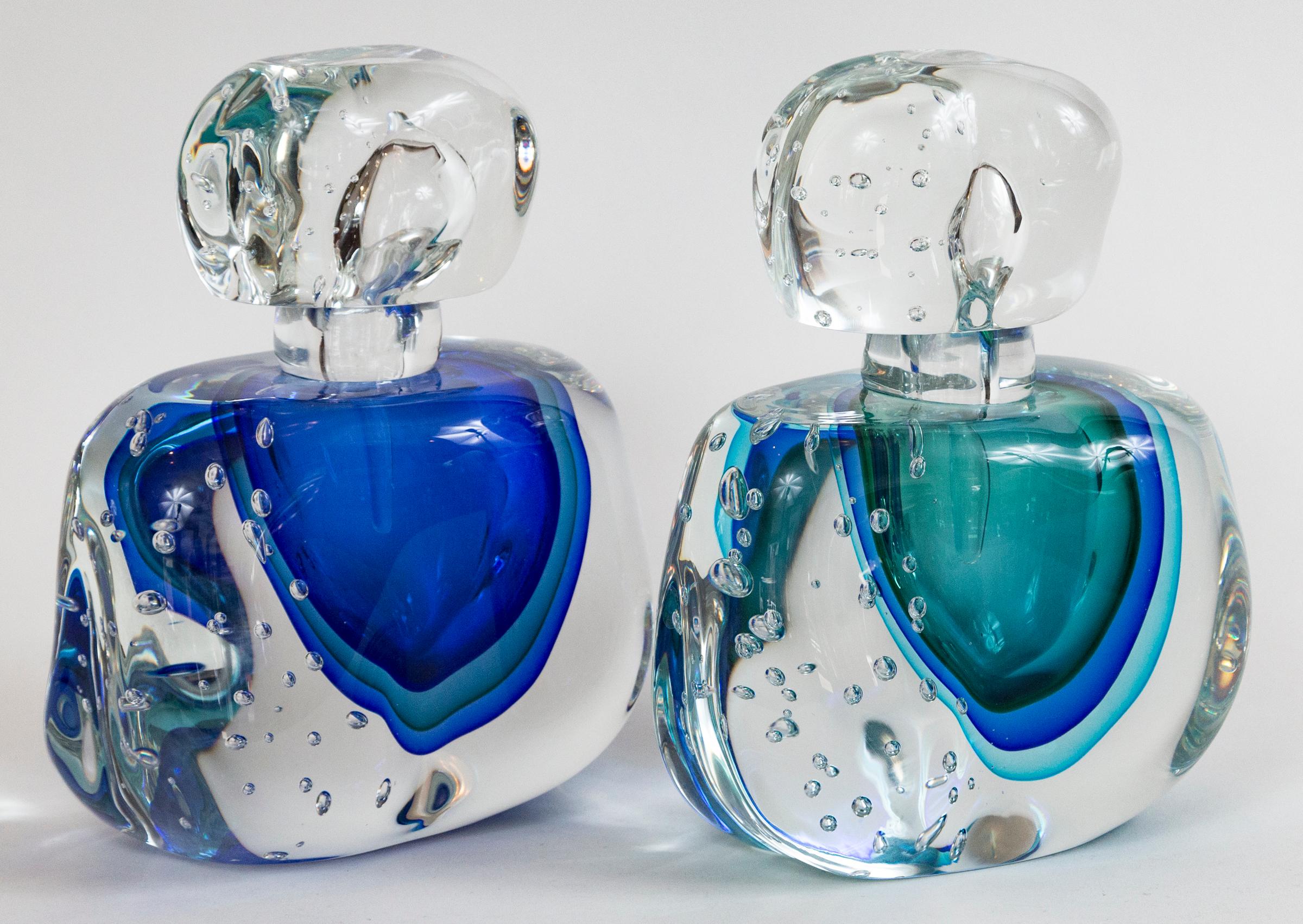 Oversized Murano Blown Azur Blue Bottle, Contemporary In New Condition In Westport, CT