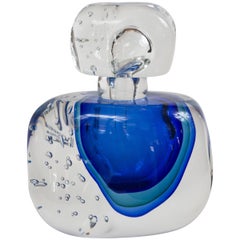 Oversized Murano Blown Azur Blue Bottle, Contemporary