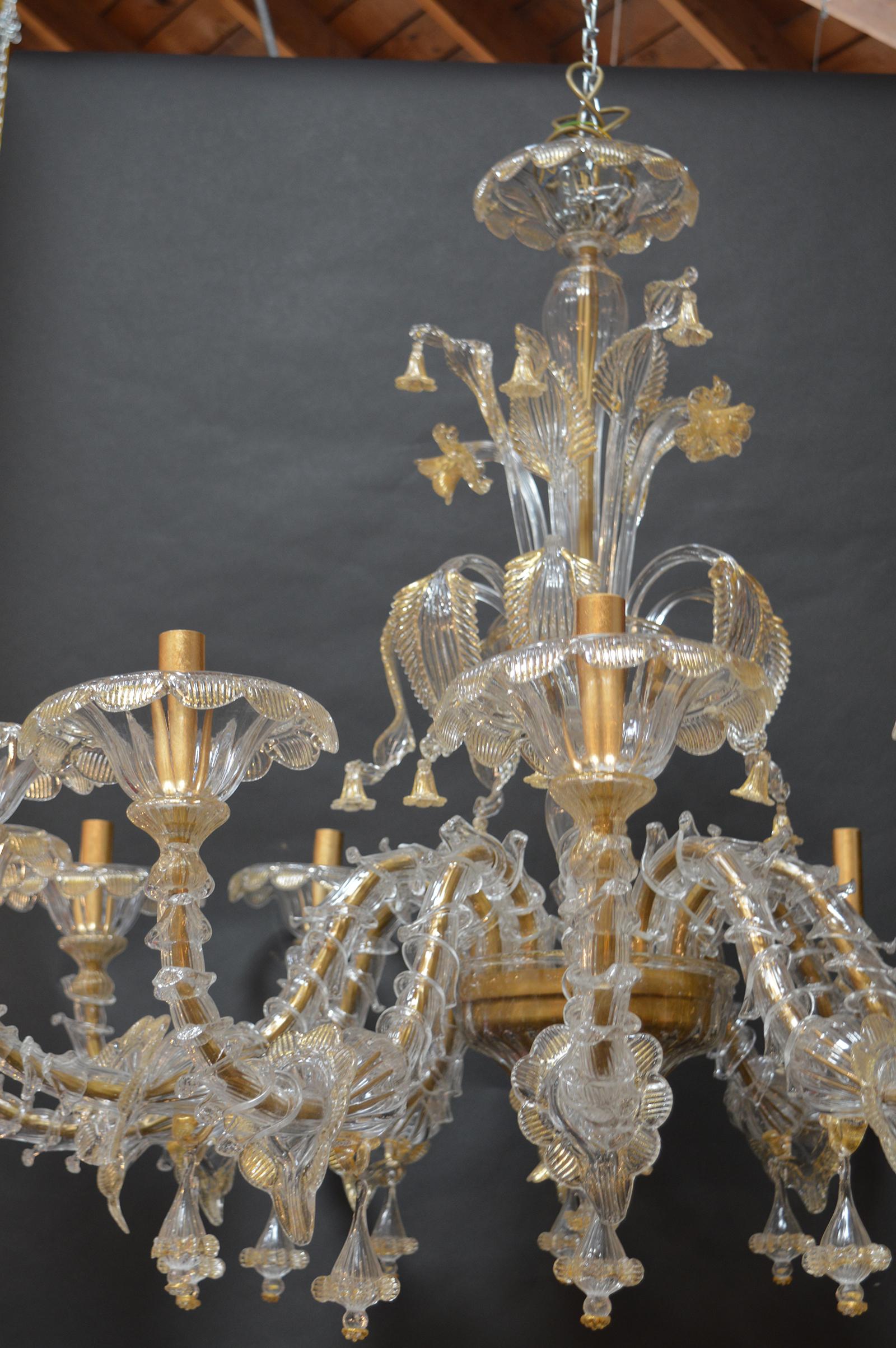 Oversized Murano Chandelier with Gold Flecks In Excellent Condition In Los Angeles, CA