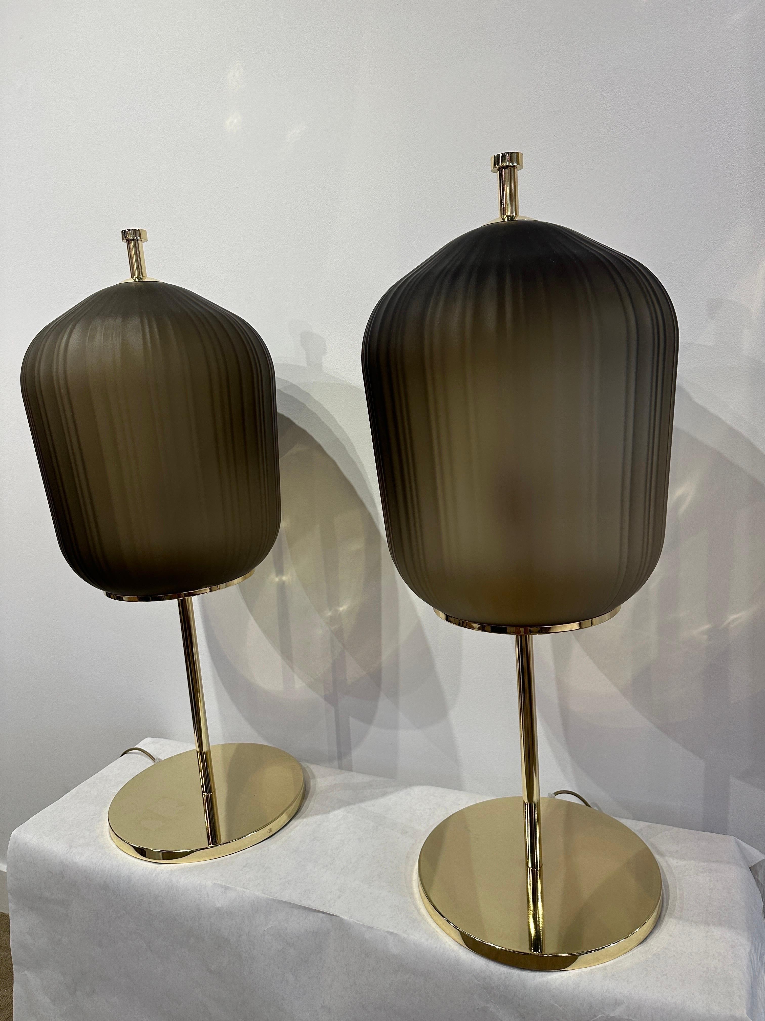 Paire de lampes de table lanterne surdimensionnée en verre de Murano en vente 3