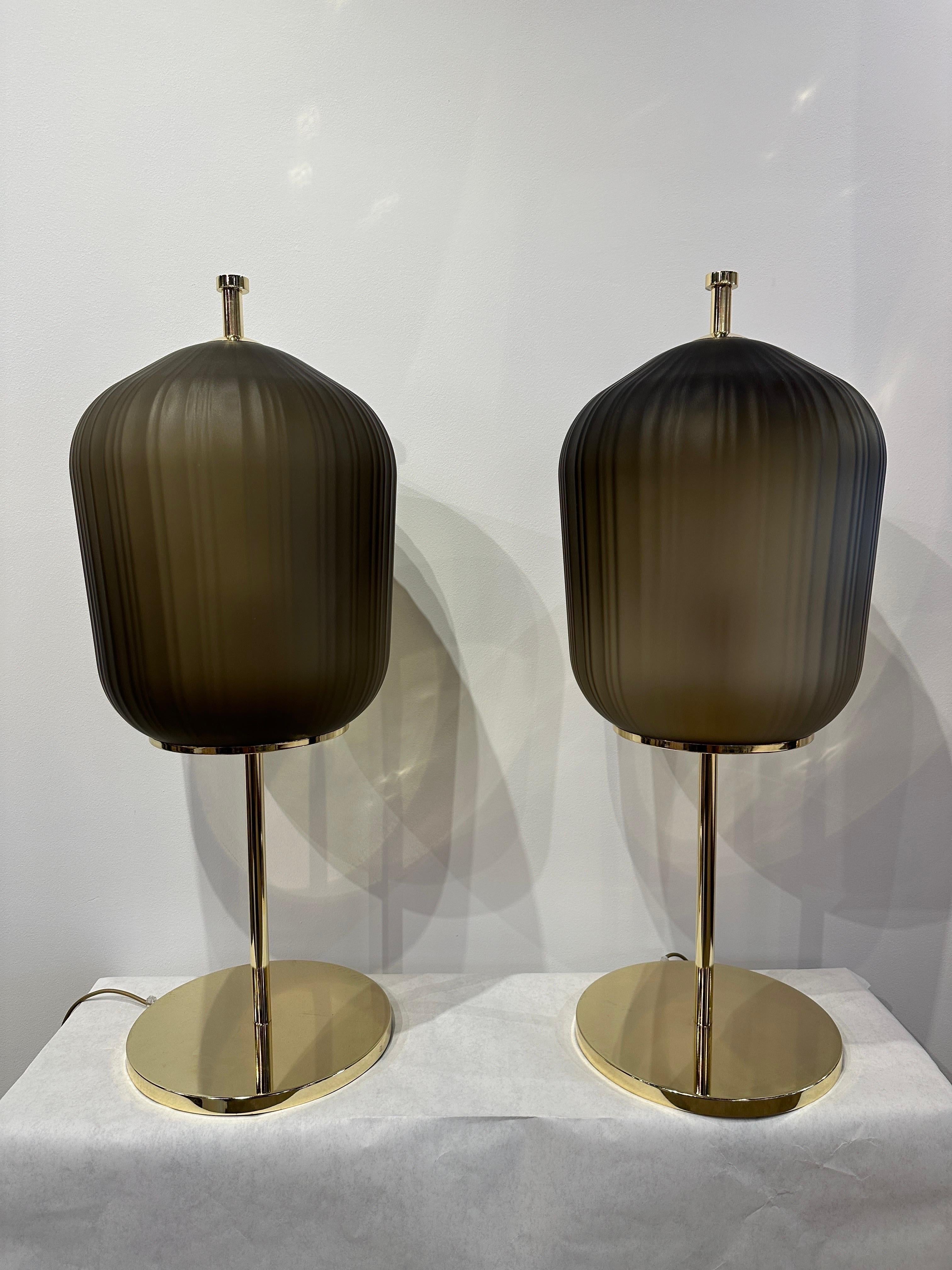 Paire de lampes de table lanterne surdimensionnée en verre de Murano en vente 4