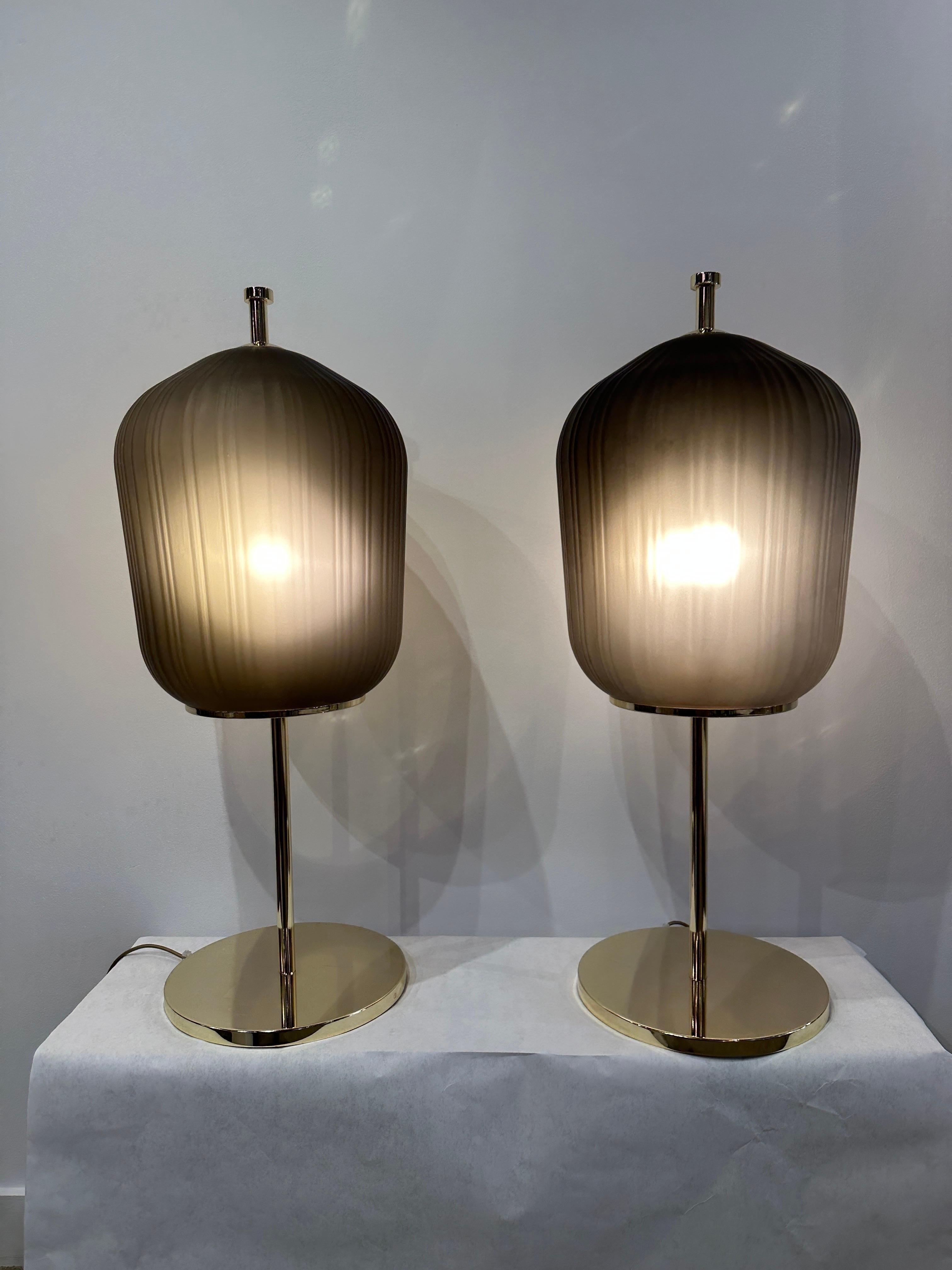 Paire de lampes de table lanterne surdimensionnée en verre de Murano en vente 5