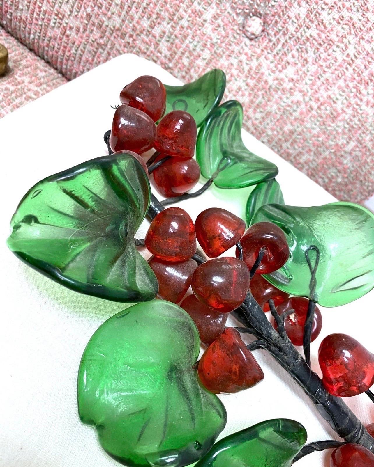 Oversized Murano Style Vintage Glass Cherry Table Top Decor For Sale 1