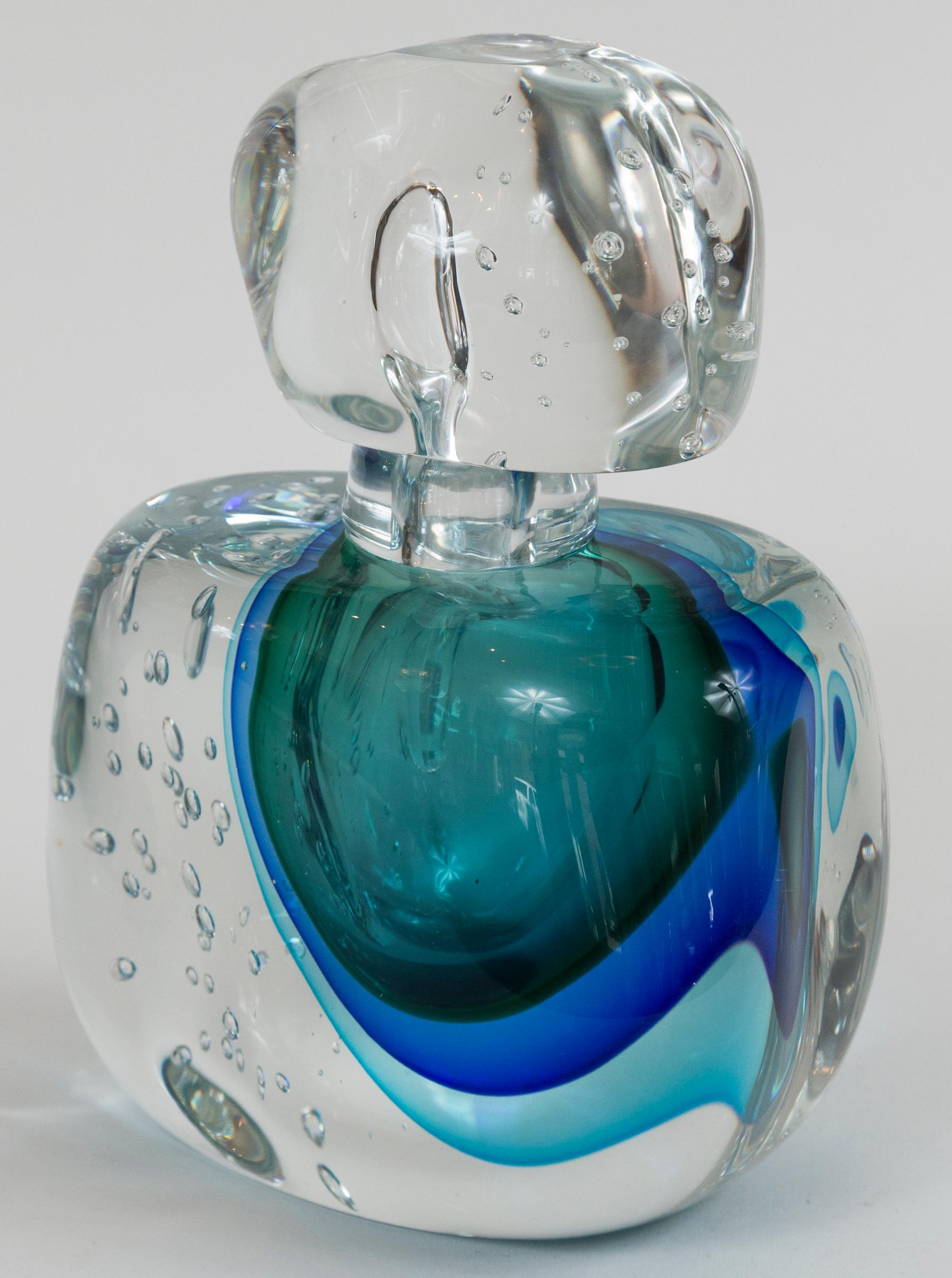 Modern Oversized Murano Turquoise Blown Bottle, Contemporary