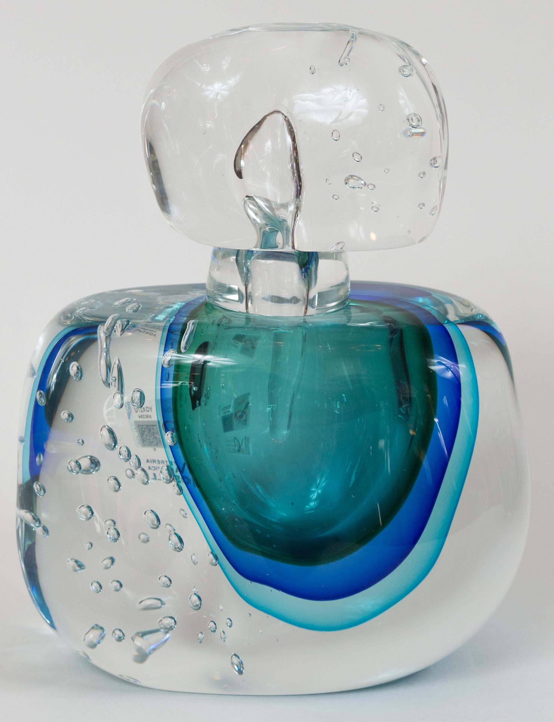 Italian Oversized Murano Turquoise Blown Bottle, Contemporary