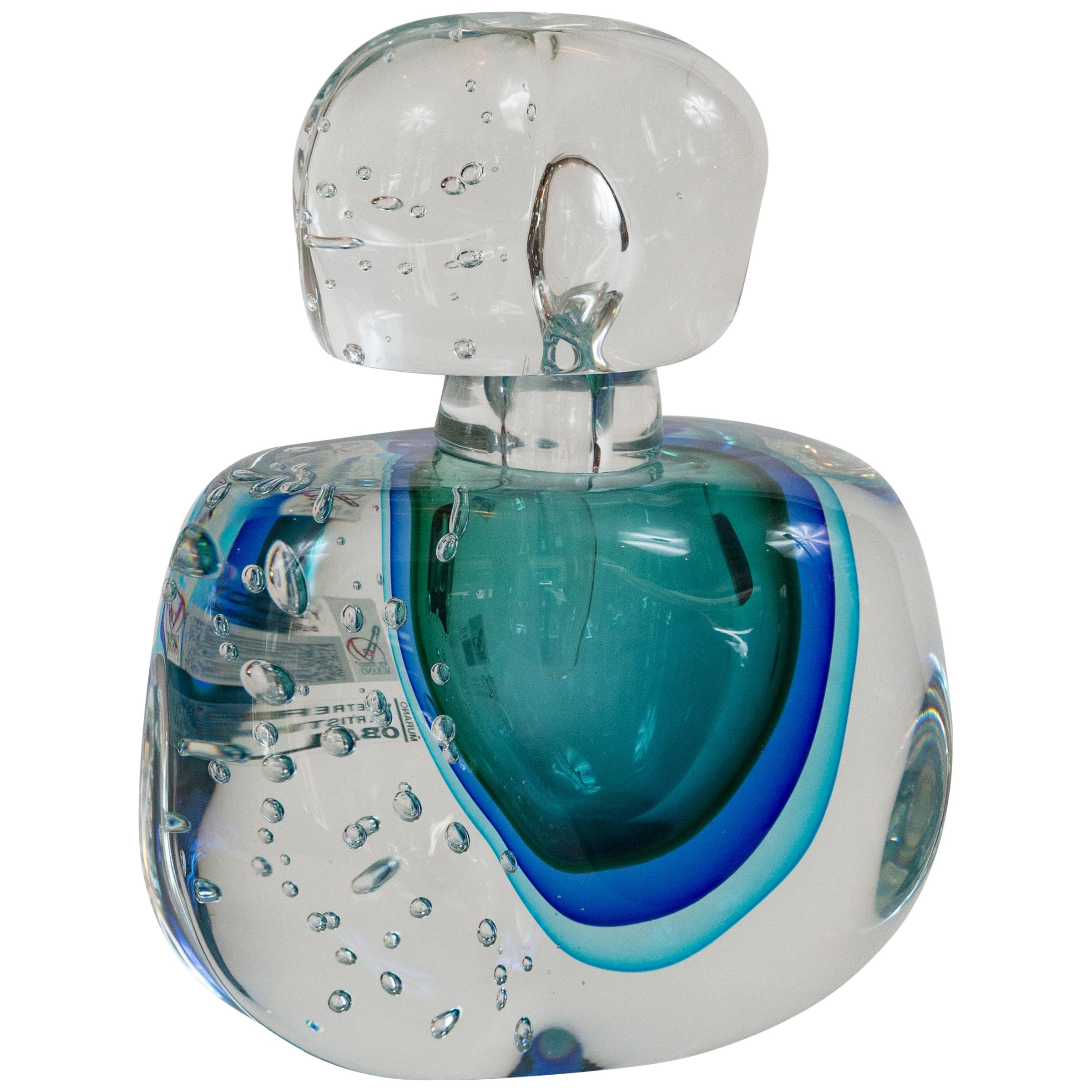 Oversized Murano Turquoise Blown Bottle, Contemporary
