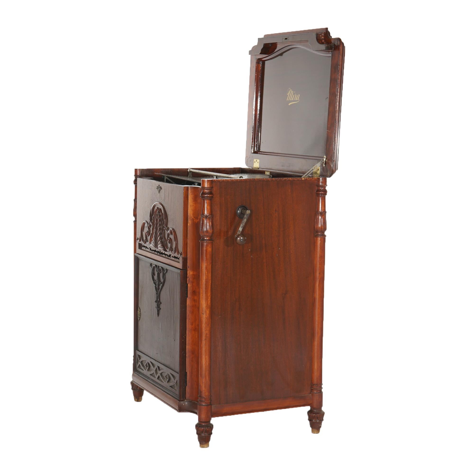 Oversized Myra Carved Mahogany Grand Upright Console Music Box & 33 Discs c1890 9