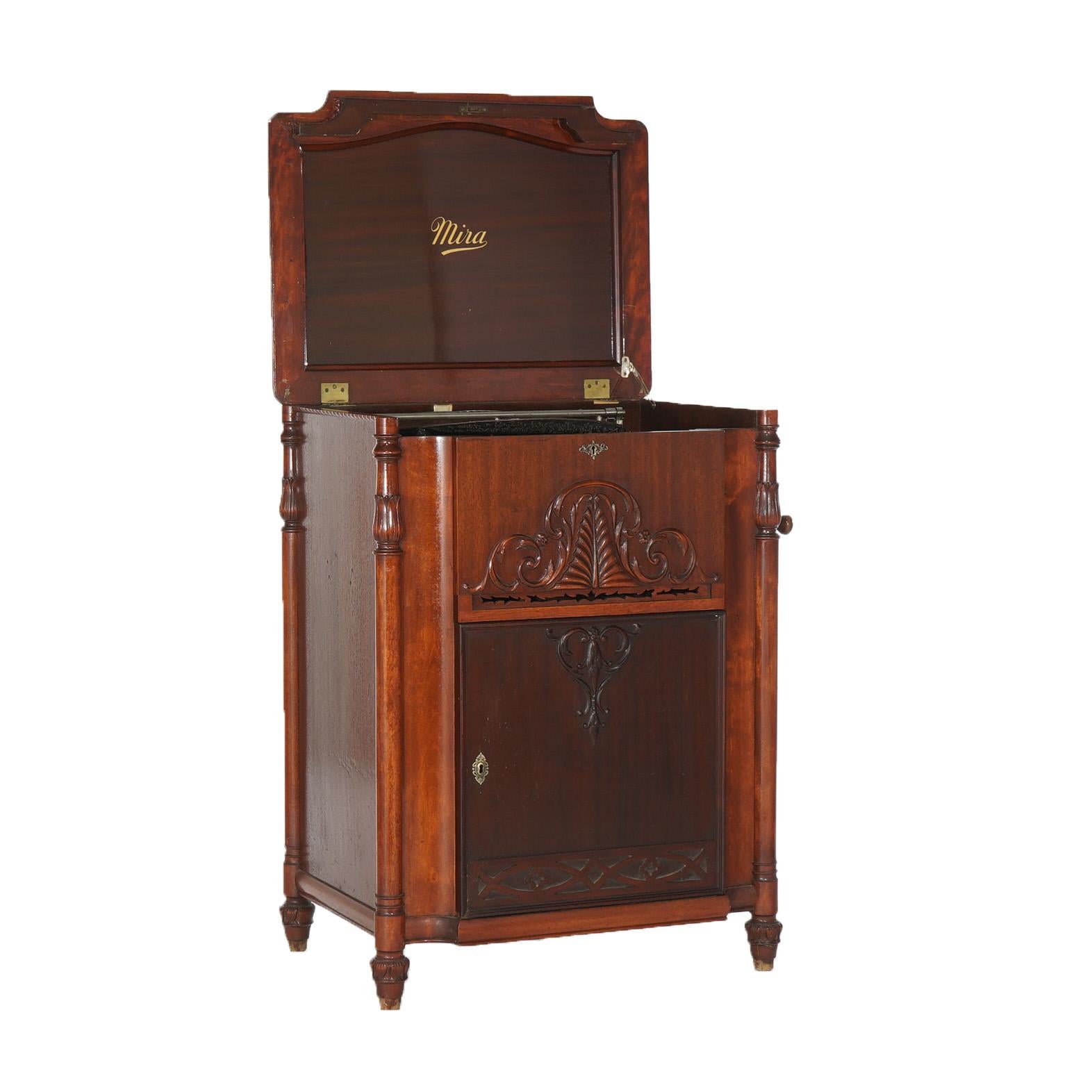 Oversized Myra Carved Mahogany Grand Upright Console Music Box & 33 Discs c1890 1