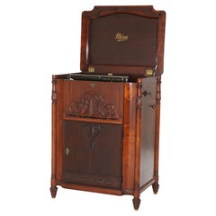 Oversized Myra Carved Mahogany Grand Upright Console Music Box & 33 Discs c1890