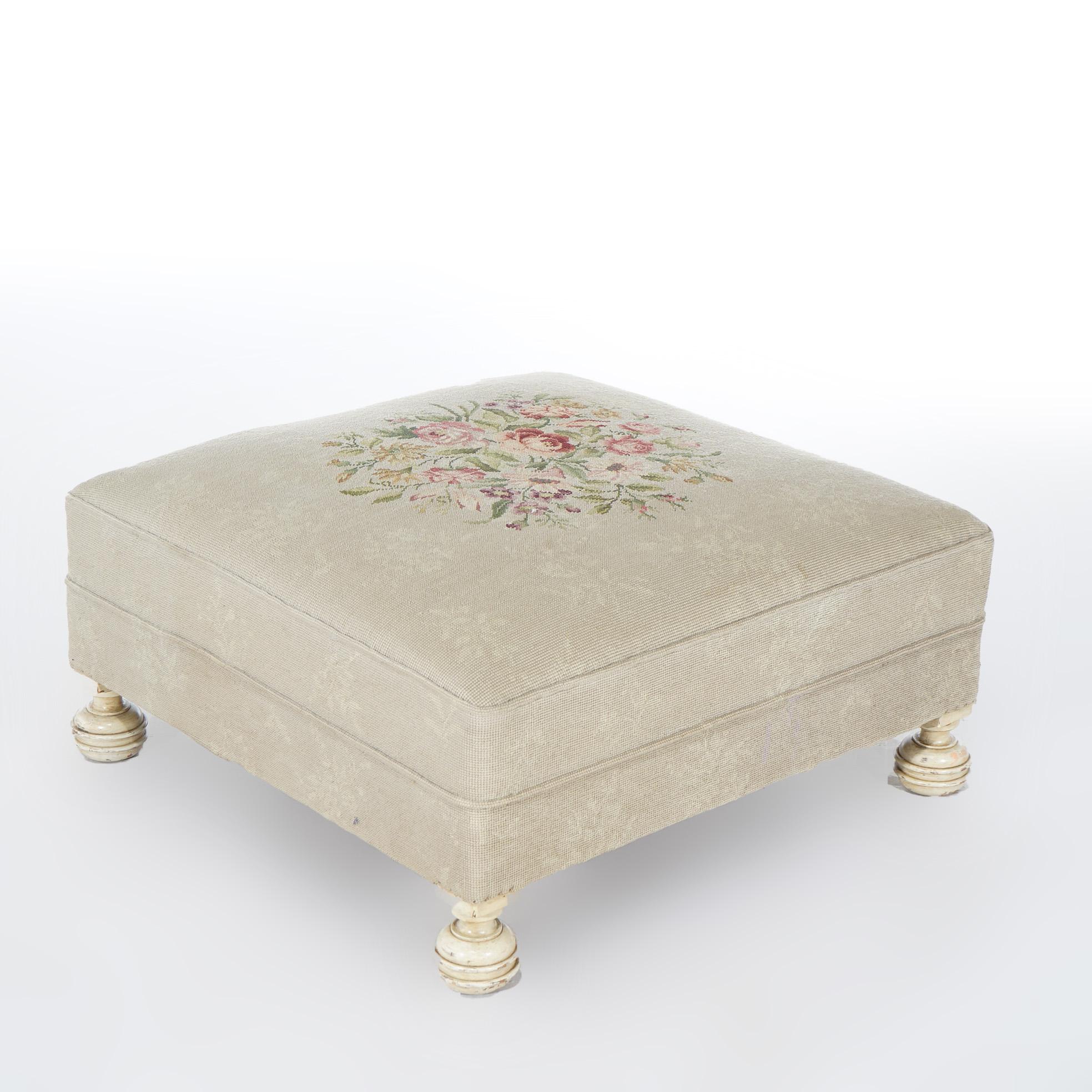 20th Century Oversized Needlepoint Hassock Ottoman 20thC