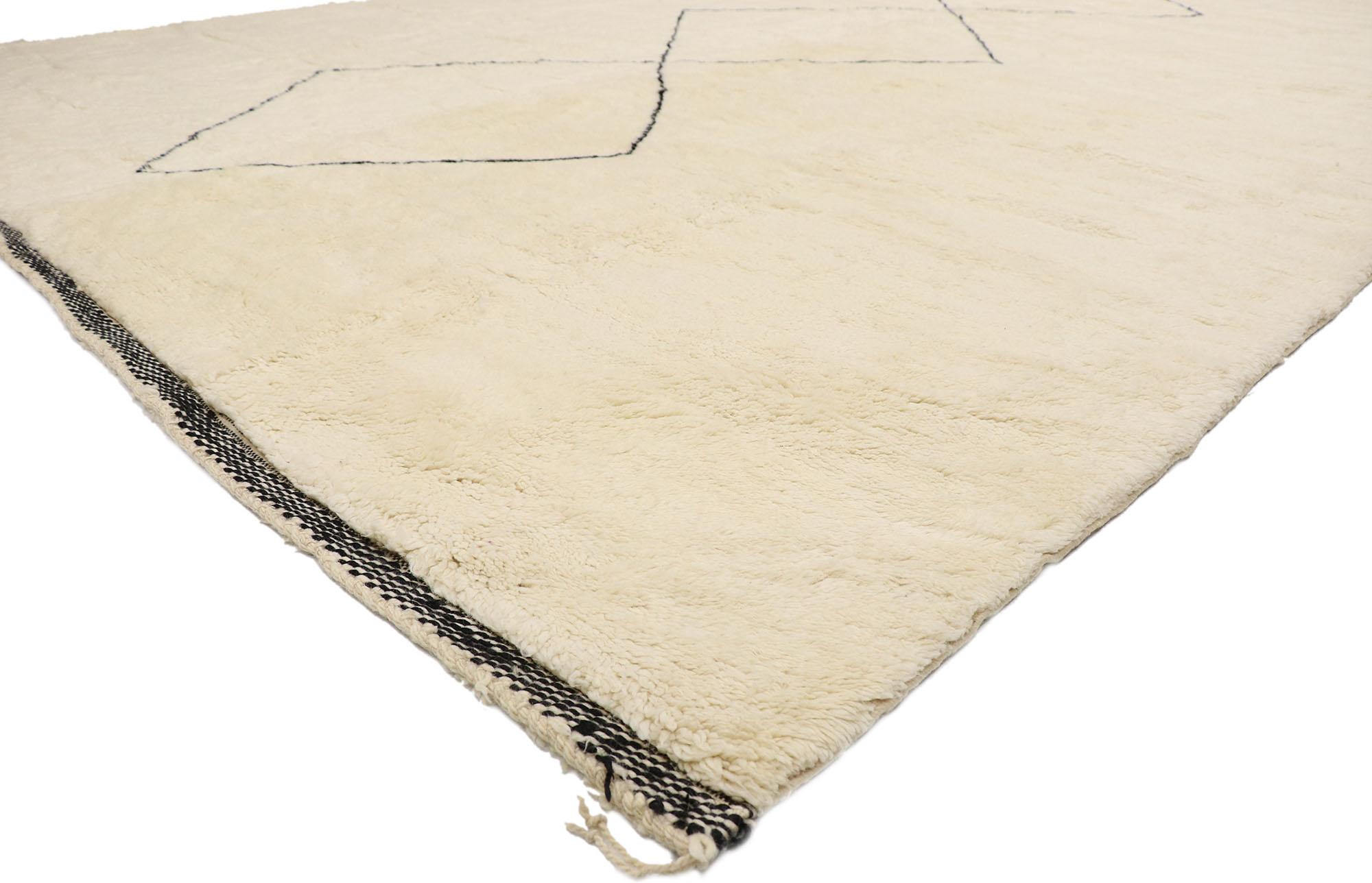 21137 Large Neutral Moroccan Rug, 11'03 x 15'08.
Cozy hyyge meets minimalist Shibui in this hand knotted wool Moroccan rug. The simple design and neutral colors woven into this piece work together to bring forth a feeling of cozy contentment without