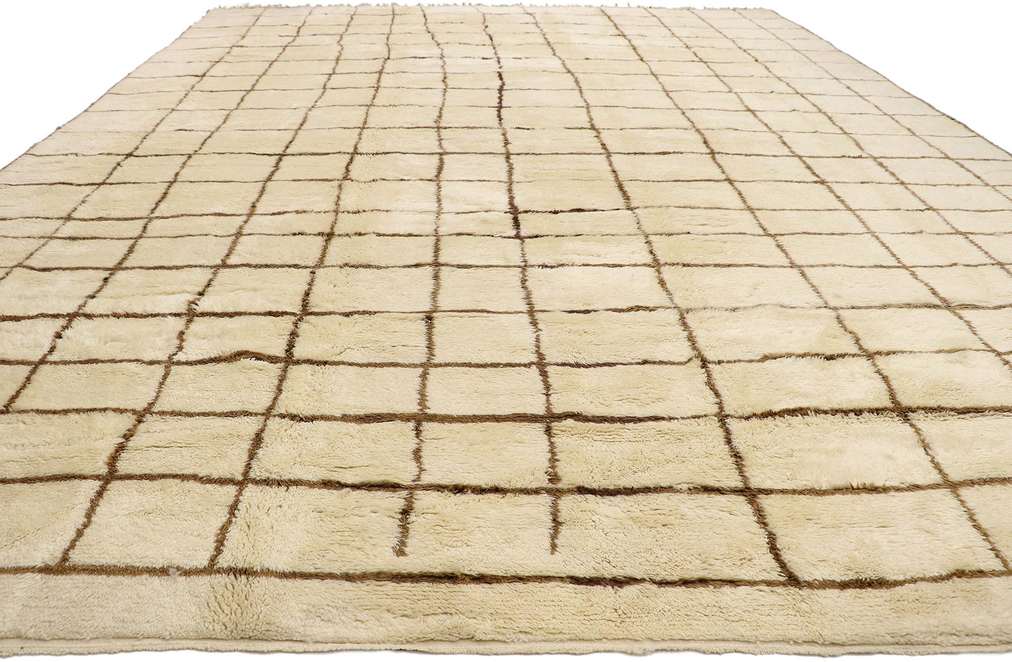 Modern Oversized Neutral Berber Moroccan Rug, Cozy Hygge Meets Minimalist Shibui For Sale