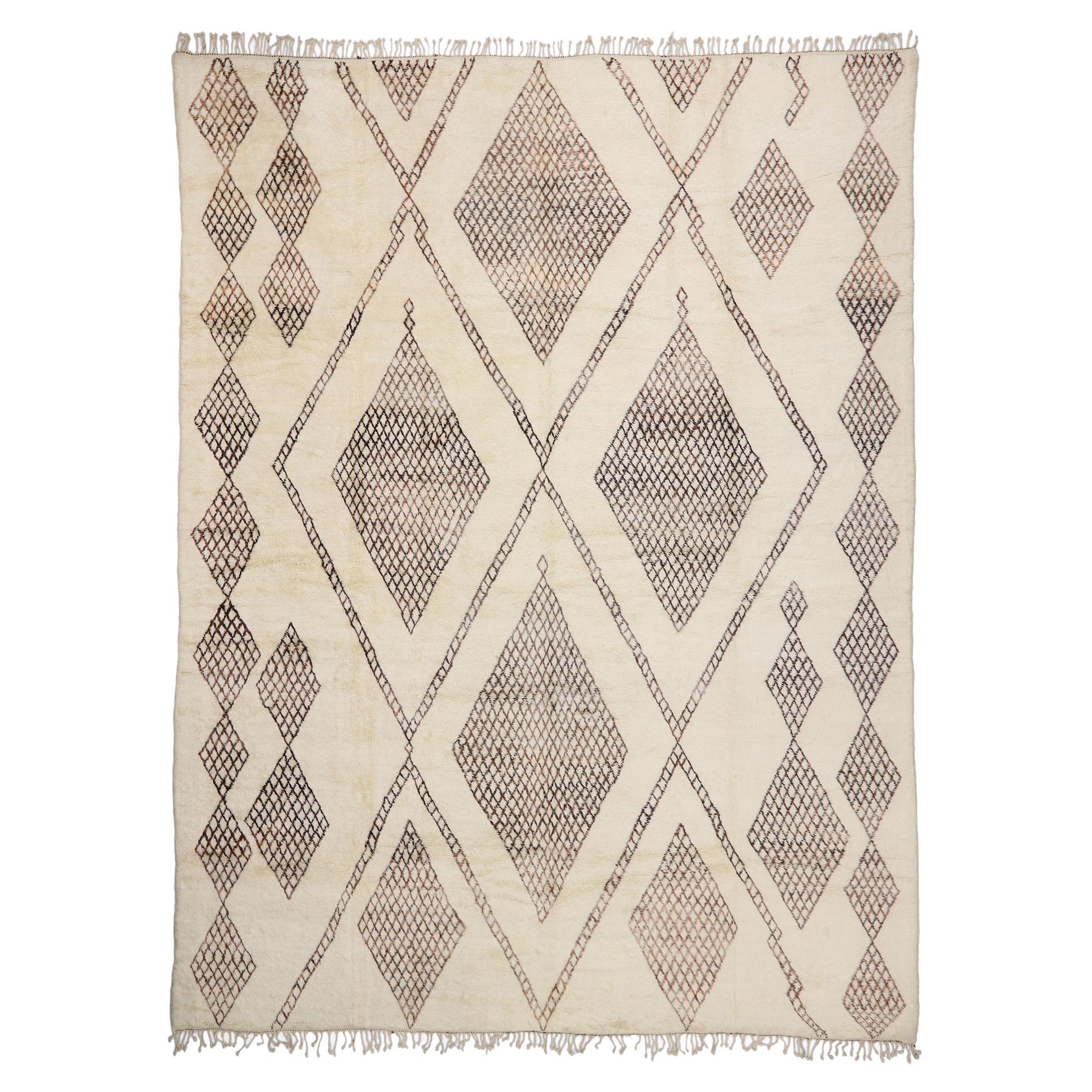 Oversized Neutral Berber Moroccan Rug, Cozy Hygge Meets Minimalist Shibui For Sale