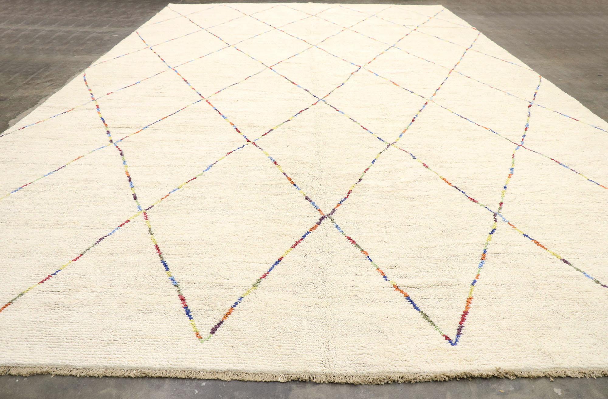 Contemporary Oversized Neutral Moroccan Rug, Minimalist Bohemian Meets Cozy & Cohesive For Sale