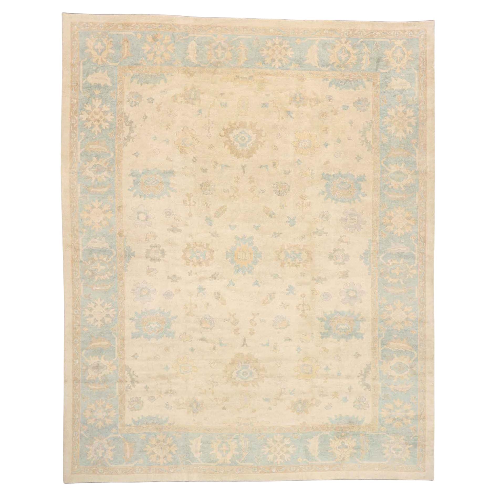 Oversized New Turkish Oushak Rug with Soft Colors For Sale