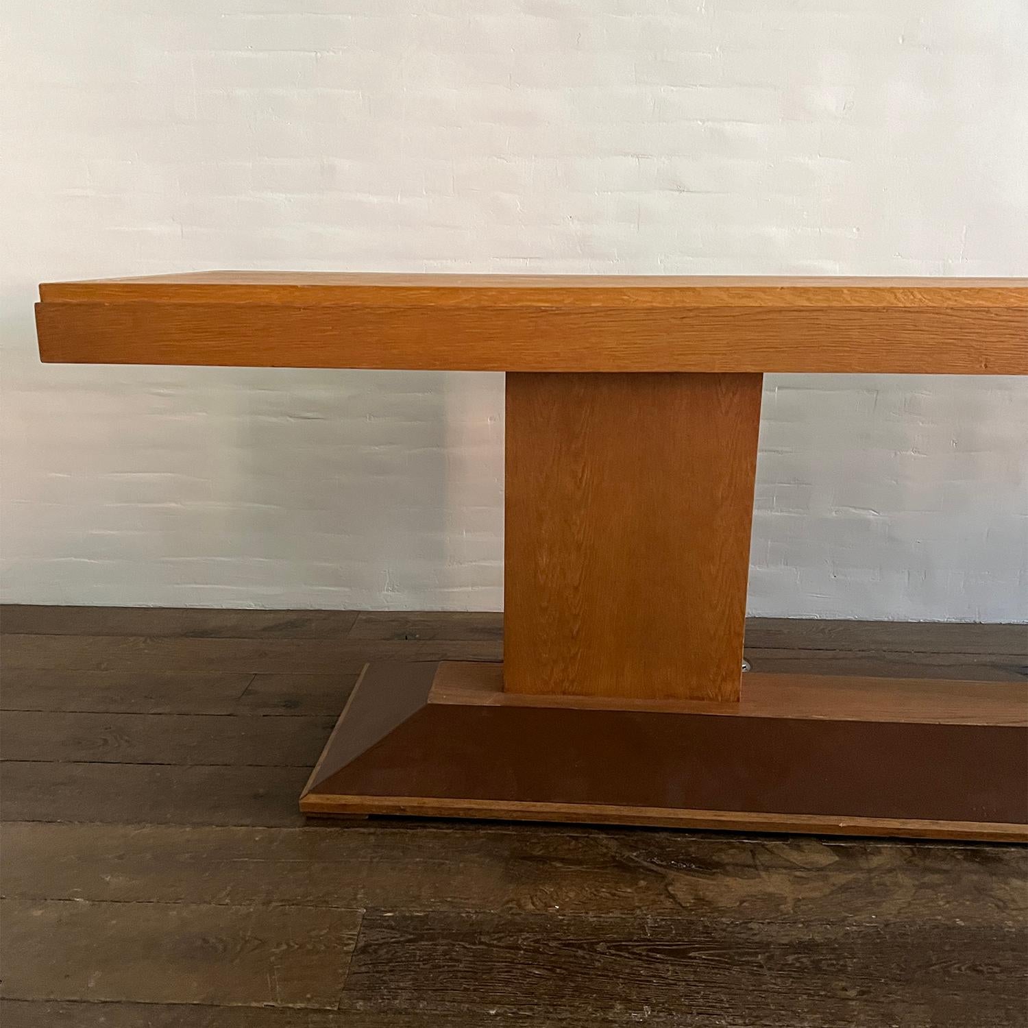 Mid-20th Century Oversized Oak and Leather French Console circa 1940's For Sale