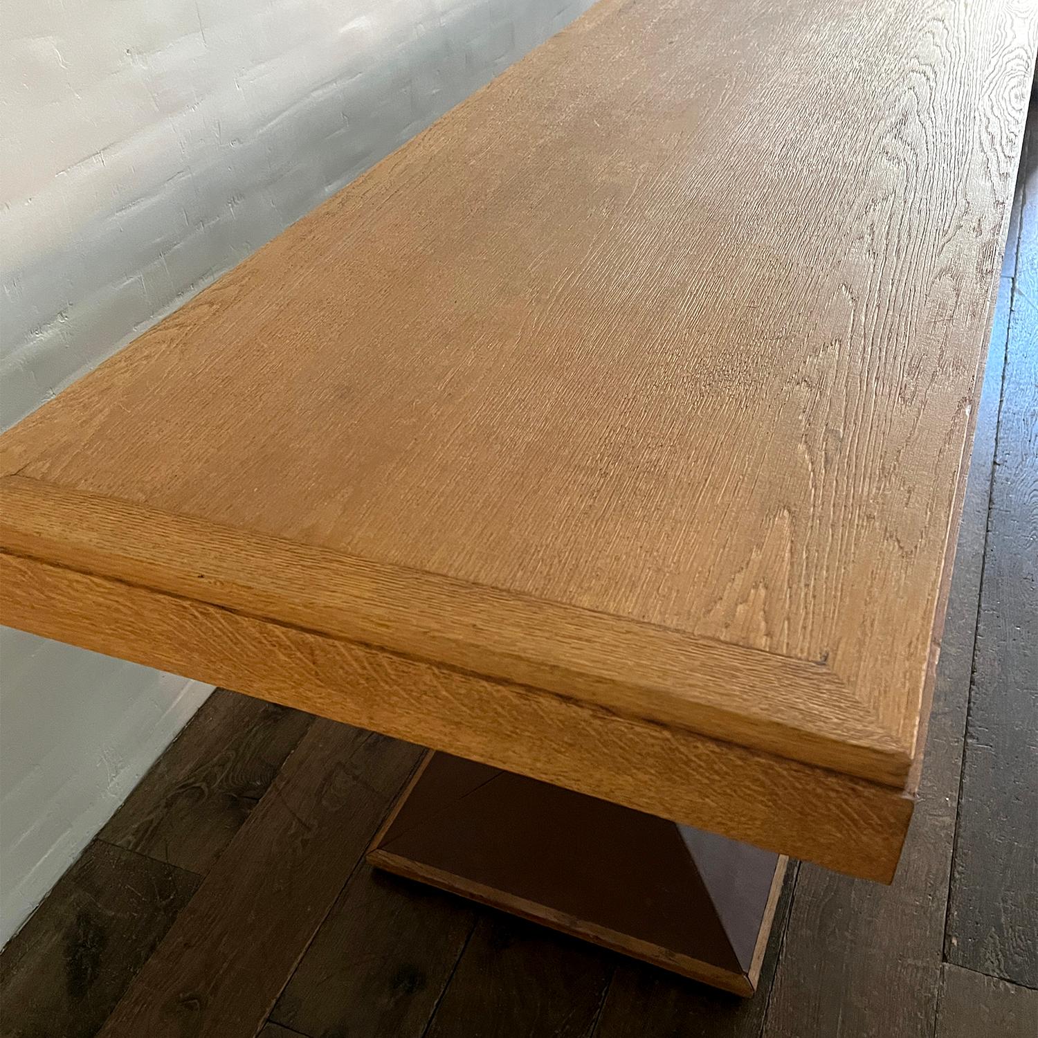 Oversized Oak and Leather French Console circa 1940's For Sale 3