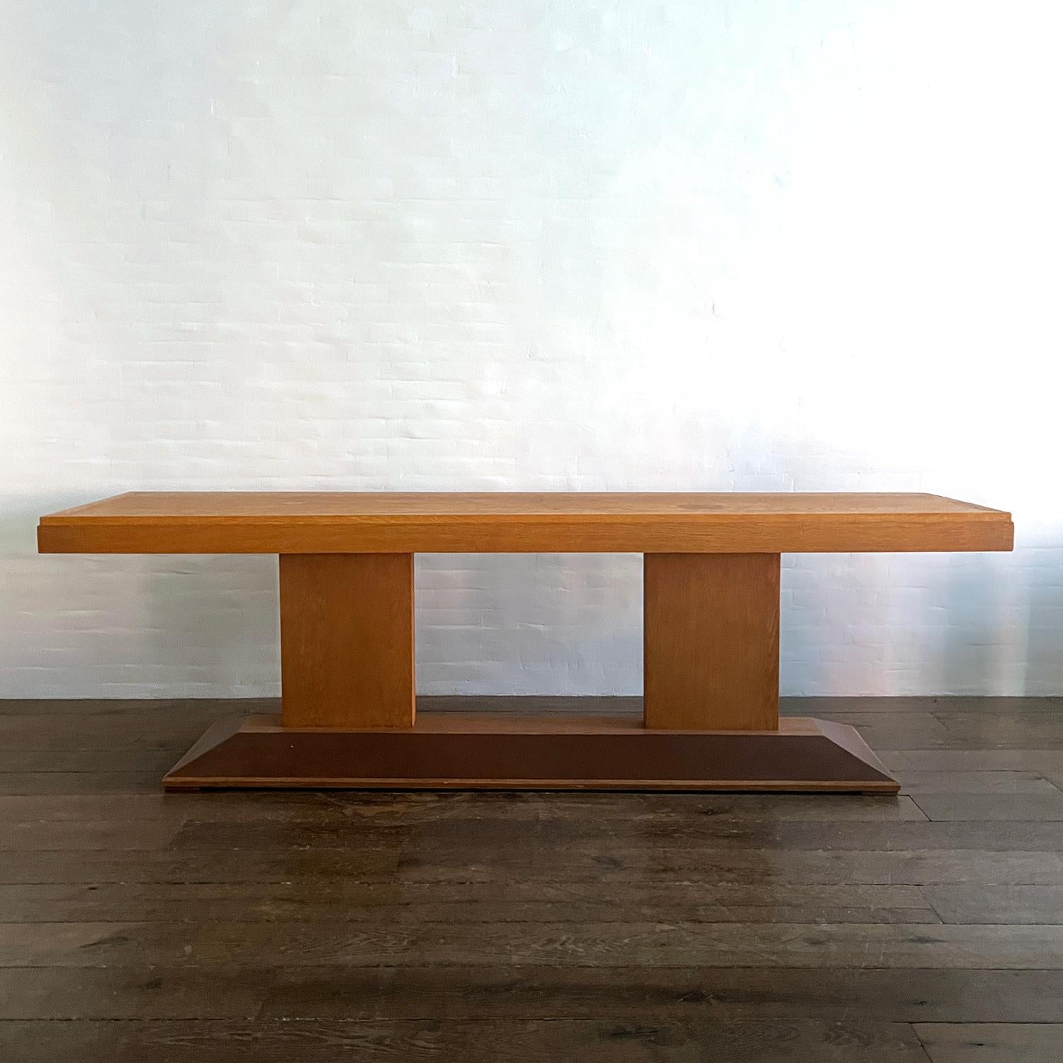 Oversized Oak and Leather French Console circa 1940's For Sale 4