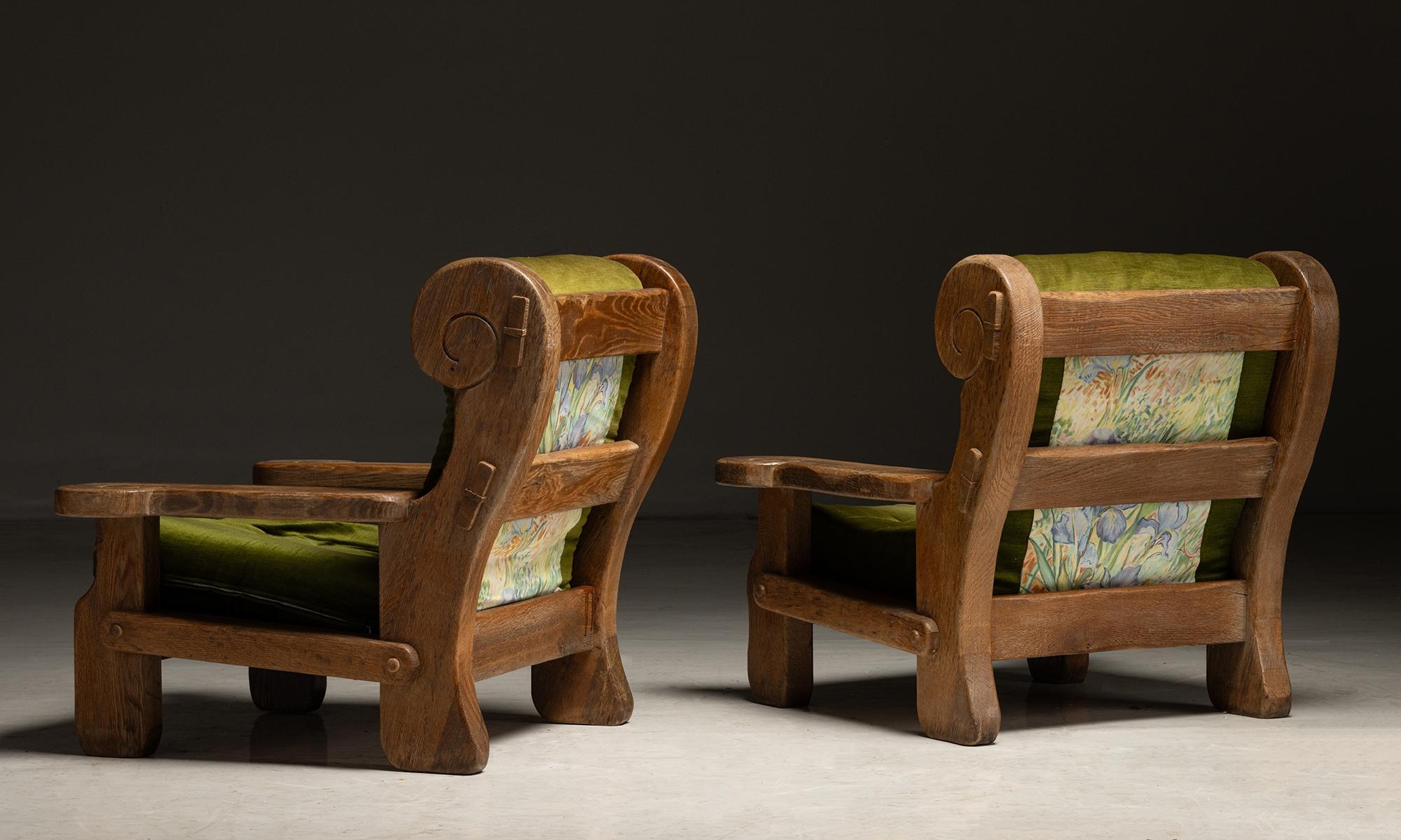 French Oversized Oak Armchairs, France circa 1970 For Sale