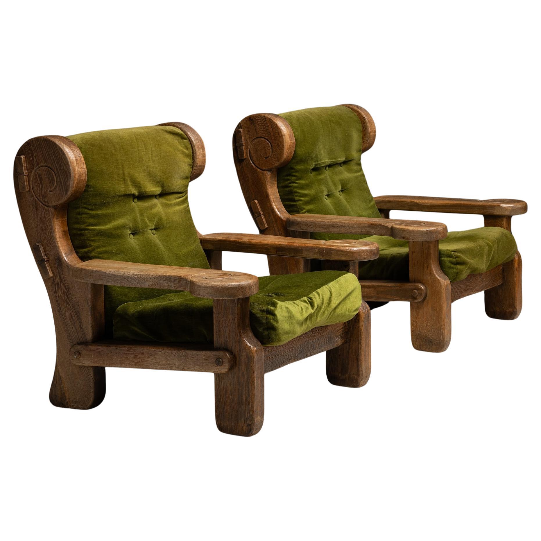Oversized Oak Armchairs, France circa 1970 For Sale