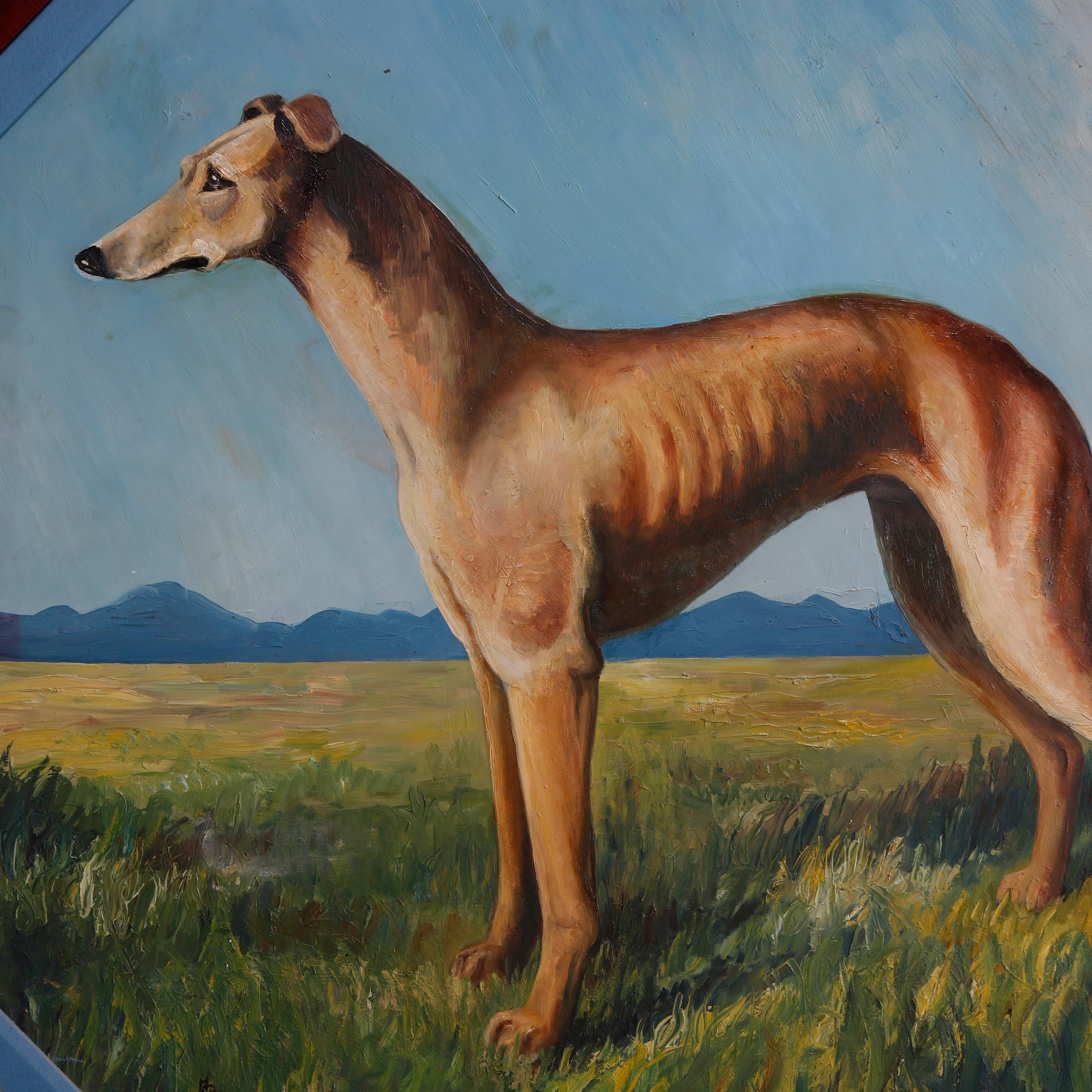 Oversized Oil on Board Dog Portrait Painting of Greyhound, Artist Signed In Good Condition In Big Flats, NY