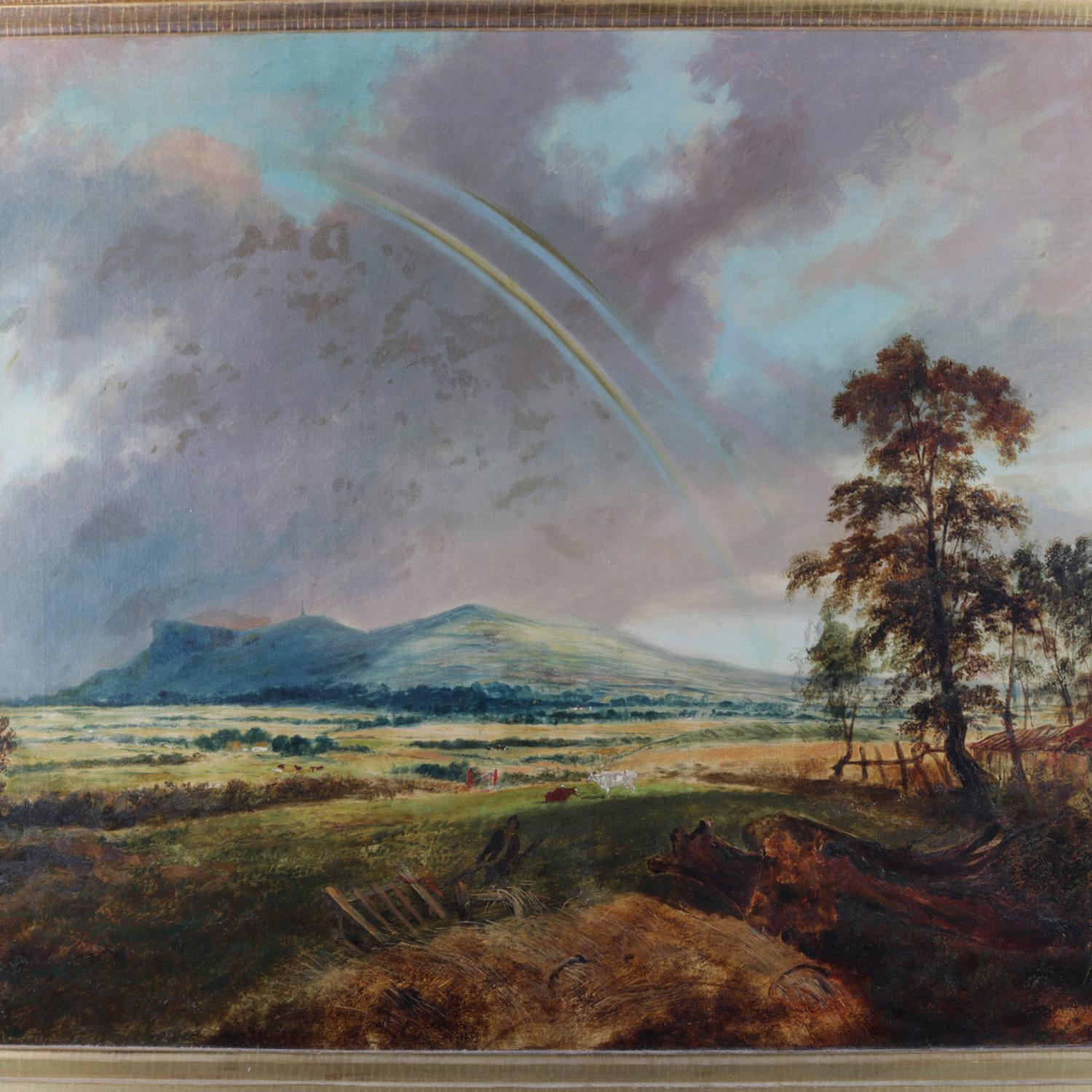 Oversized Oil on Canvas Hudson River School Rainbow Landscape Painting 4