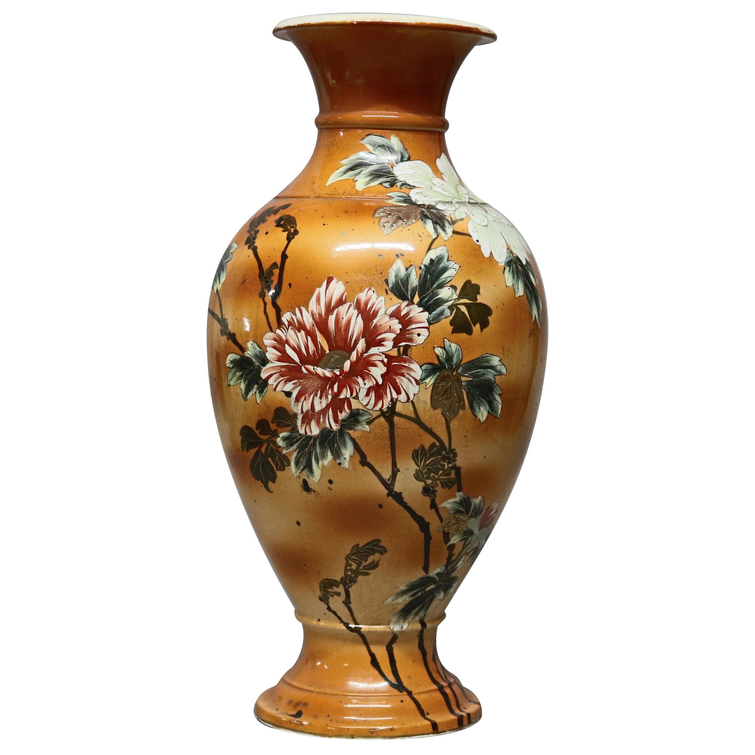 Oversized Oriental Floral Decorated Porcelain Footed Floor Vase, circa