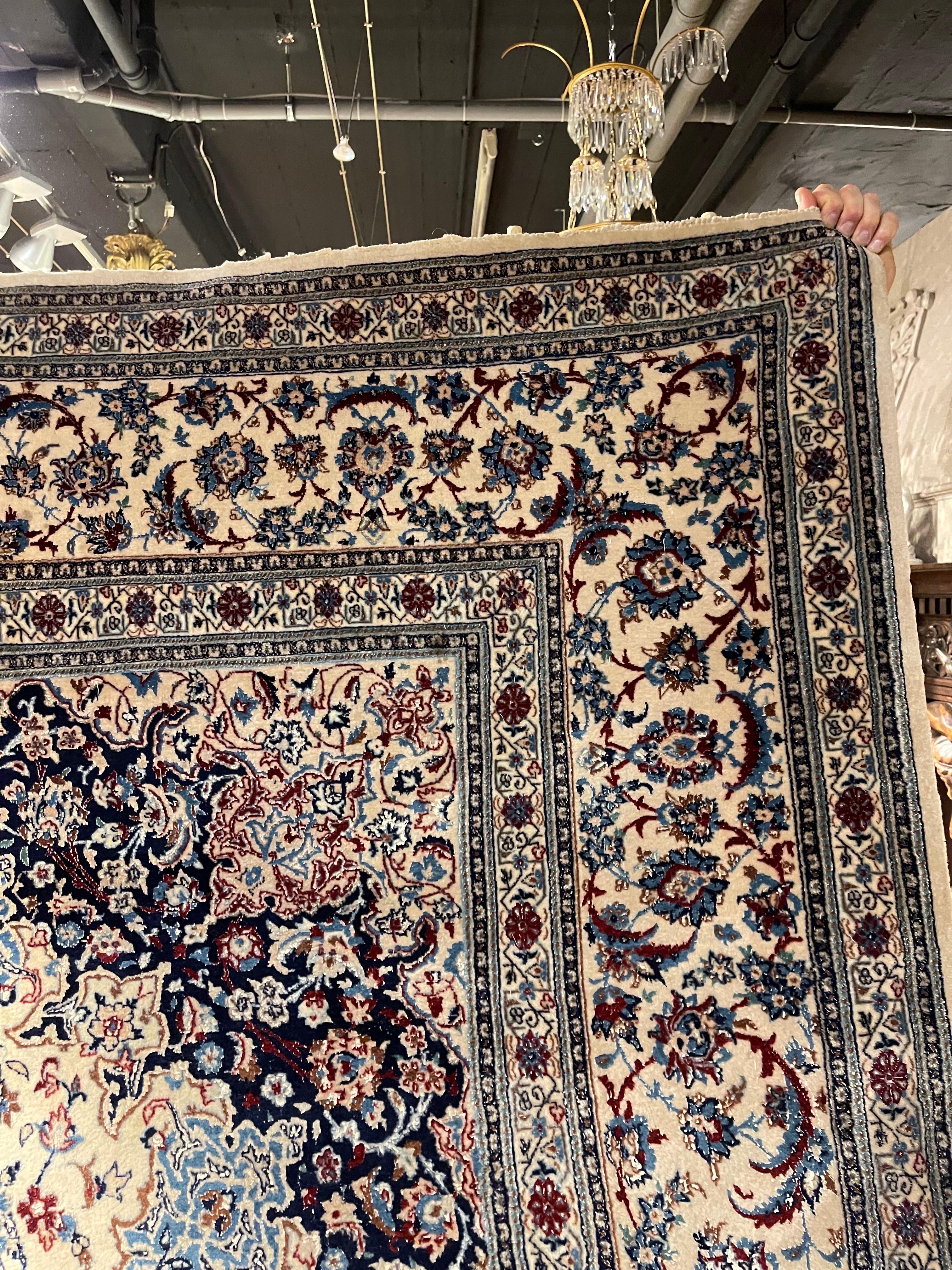 Oversized oriental rug Nain cork wool with silk, 20th century In Good Condition For Sale In Berlin, DE