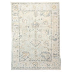 Oversized Oushak Carpet, Ivory and Soft Blue, circa 1930s