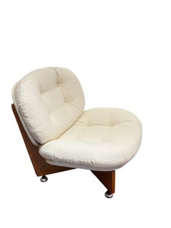 Oversized Pair Boucle Upholstered Side Chairs