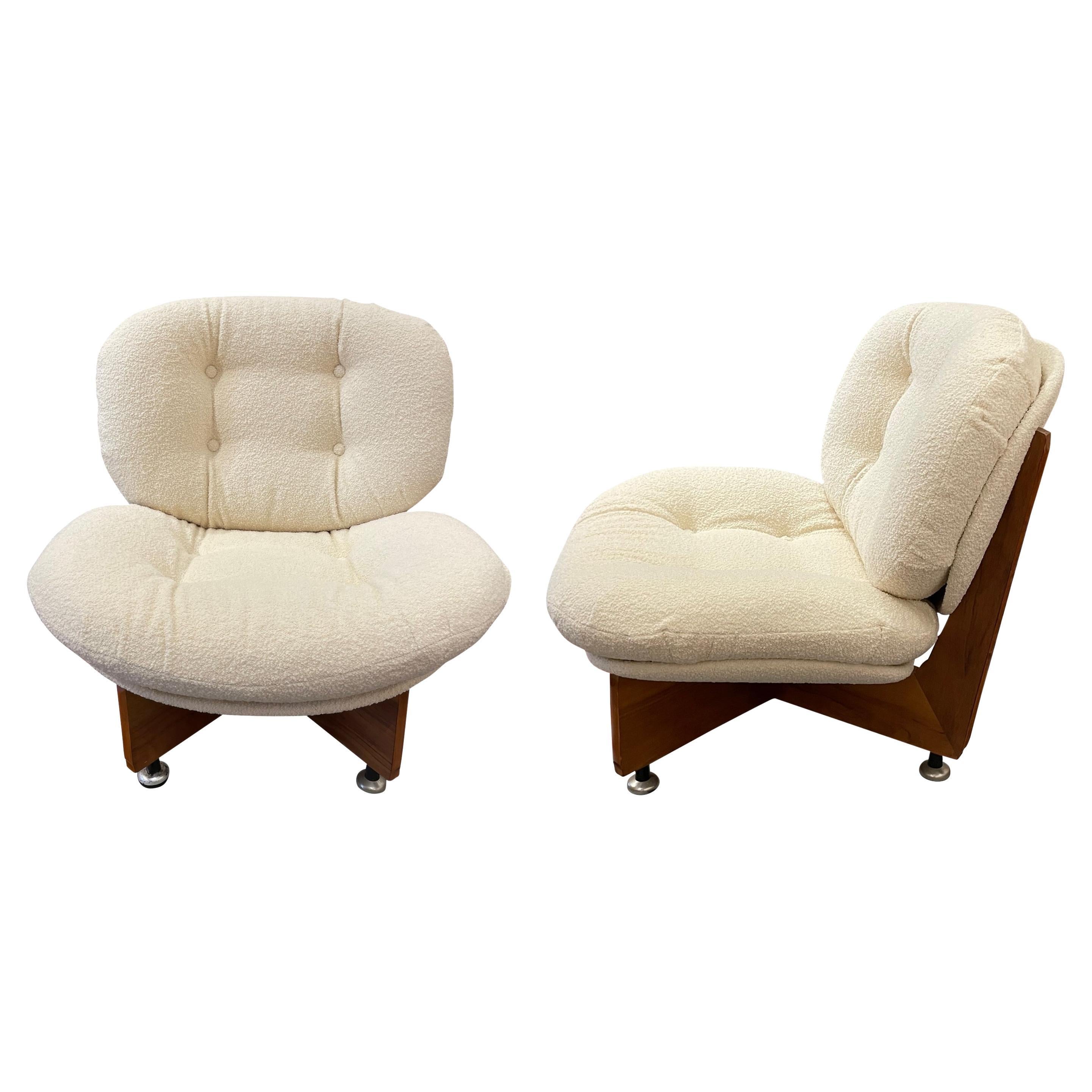 Oversized Pair Boucle Upholstered Side Chairs