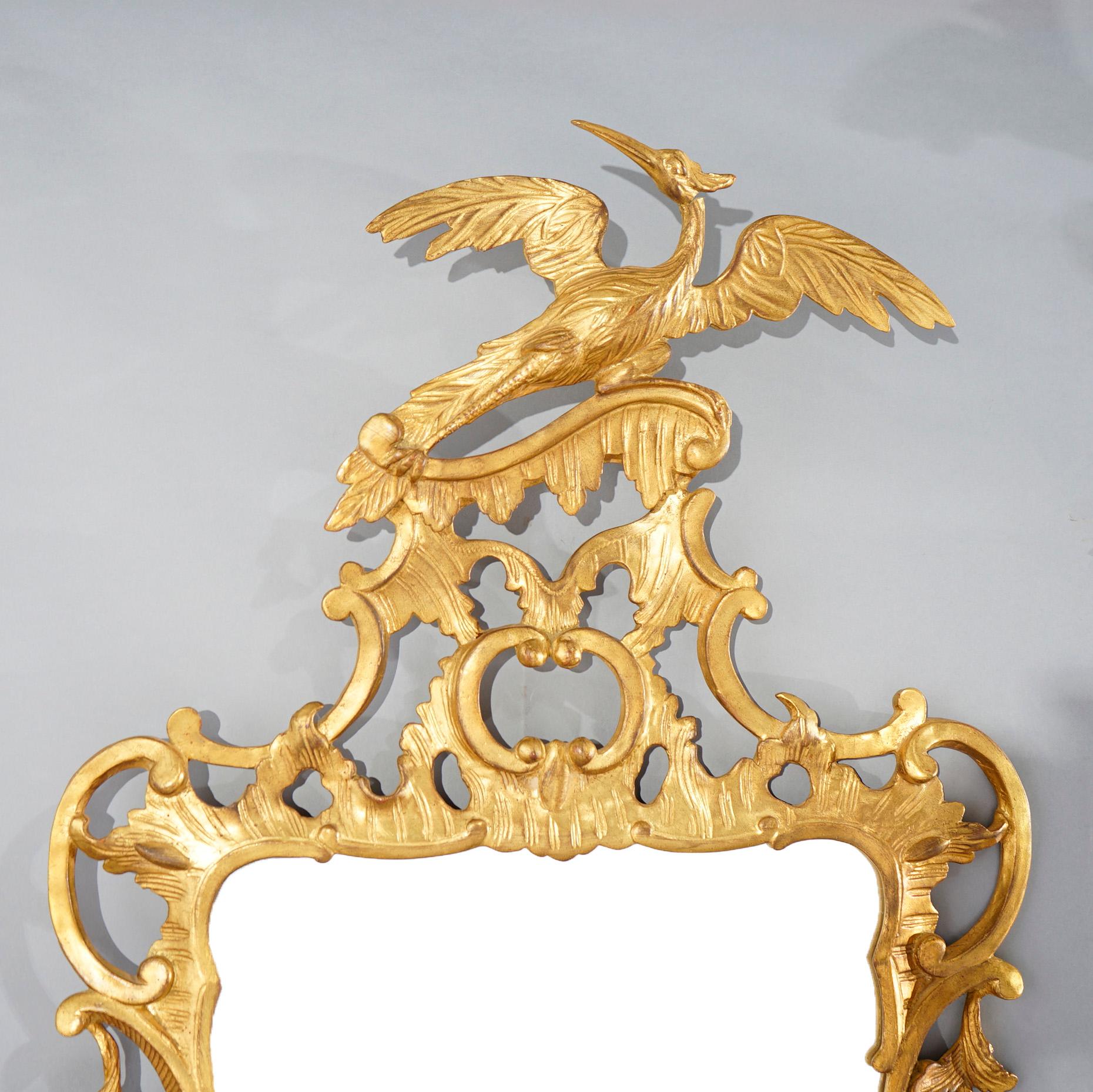 American Oversized Pair Chinese Chippendale Carvers Guild Figural Giltwood Mirrors 20th C