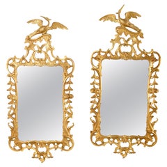 Oversized Pair Chinese Chippendale Carvers Guild Figural Giltwood Mirrors 20th C