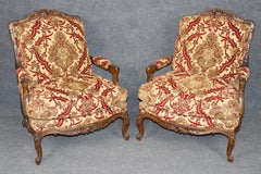 Oversized Pair of 20th C. French Louis XV Style Carved Armchairs