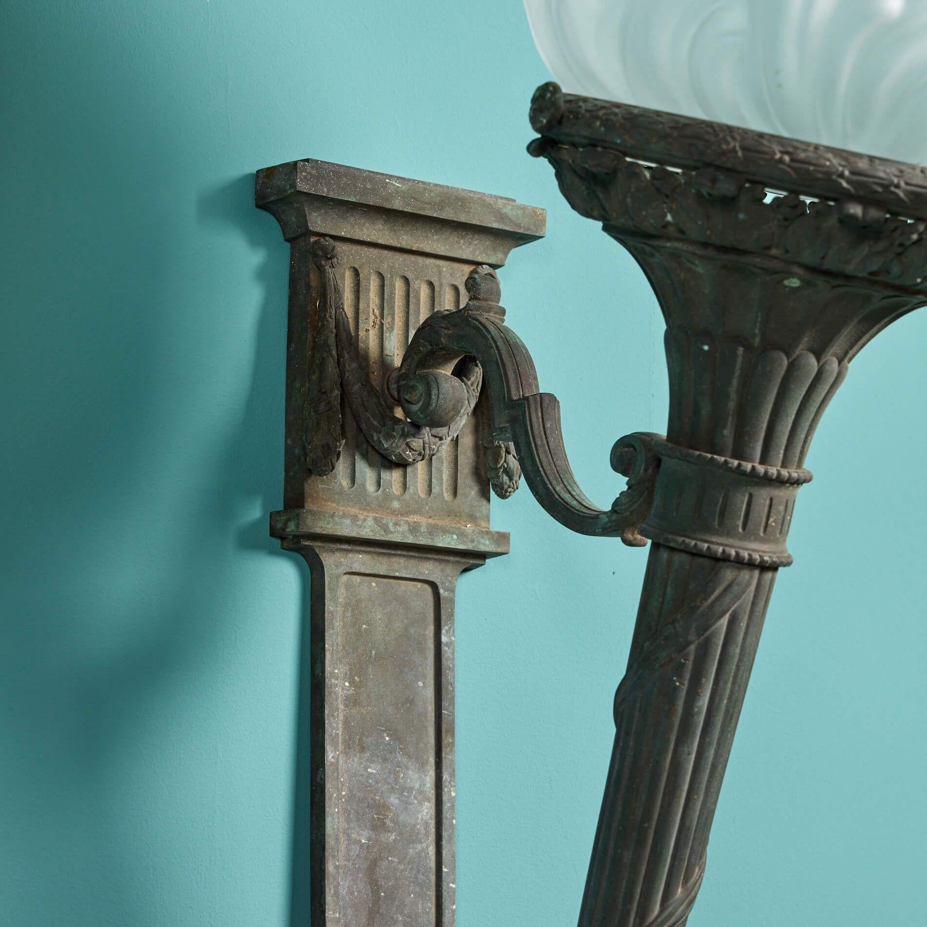 Oversized Pair of Antique Torchiere Wall Sconces In Fair Condition For Sale In Wormelow, Herefordshire