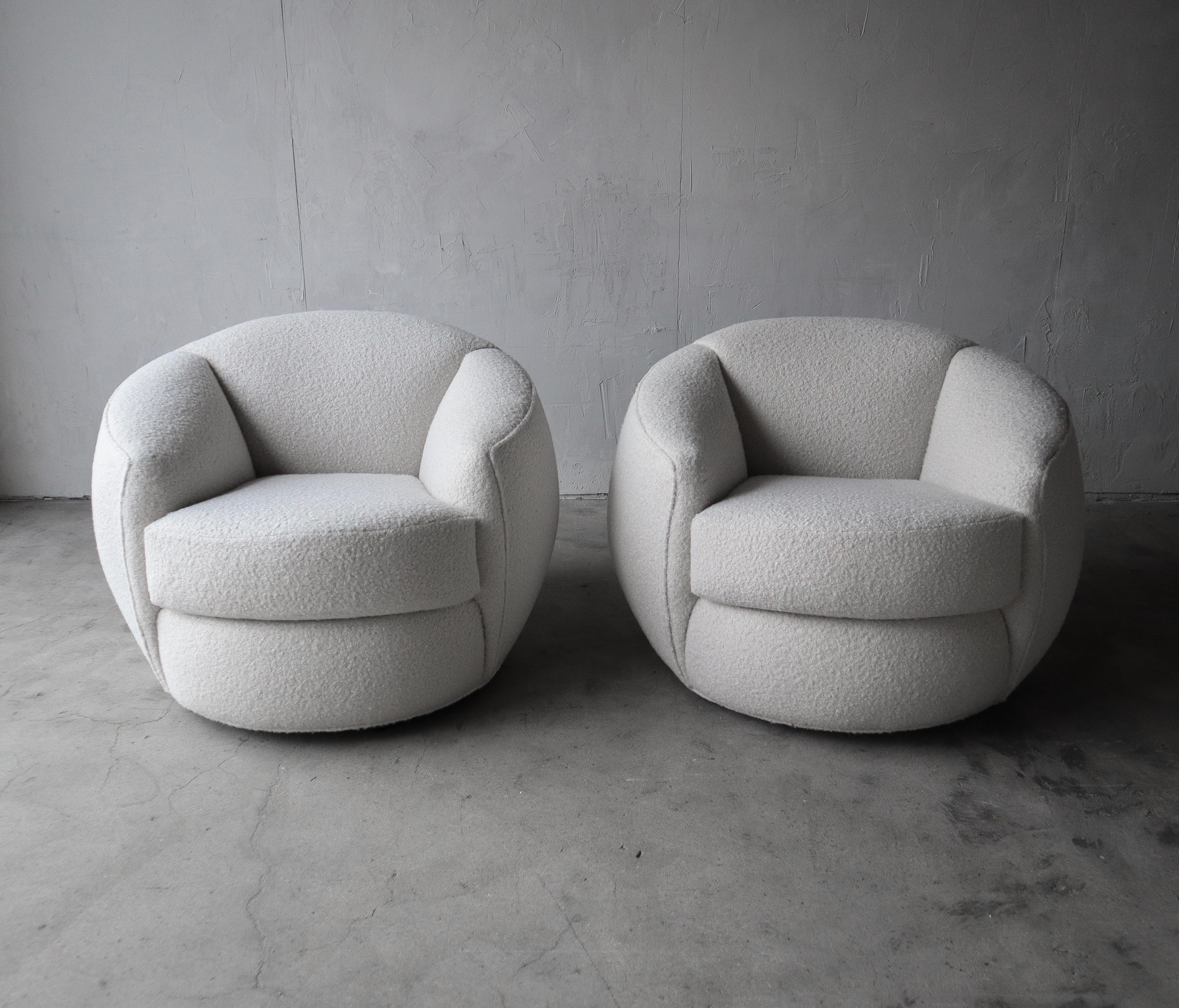Mid-Century Modern Oversized Pair of Bouclé Ball Lounge Chairs
