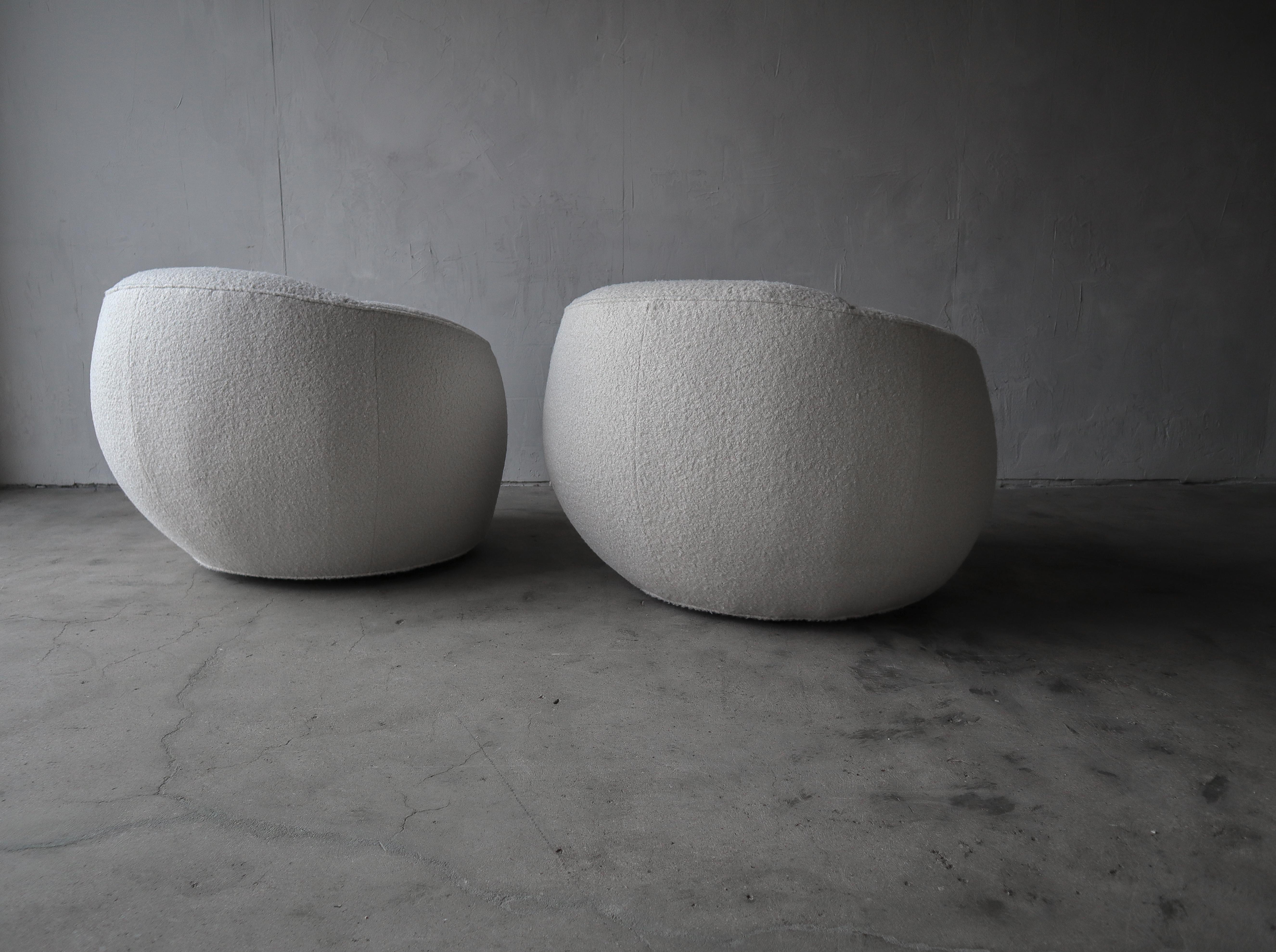 20th Century Oversized Pair of Boucle Ball Lounge Chairs